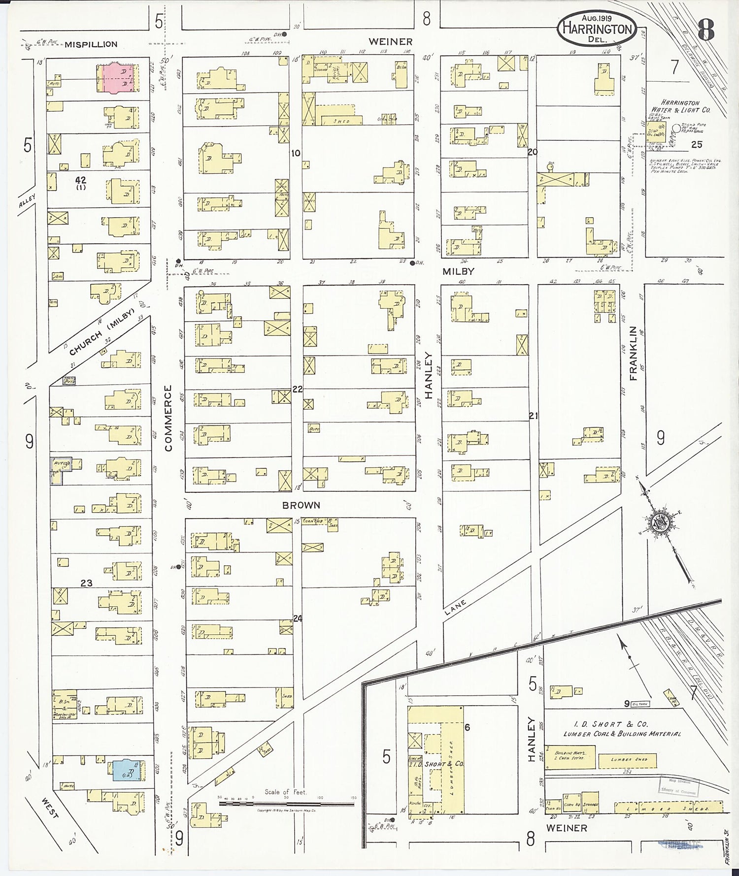 This old map of Harrington, Kent County, Delaware was created by Sanborn Map Company in 1919