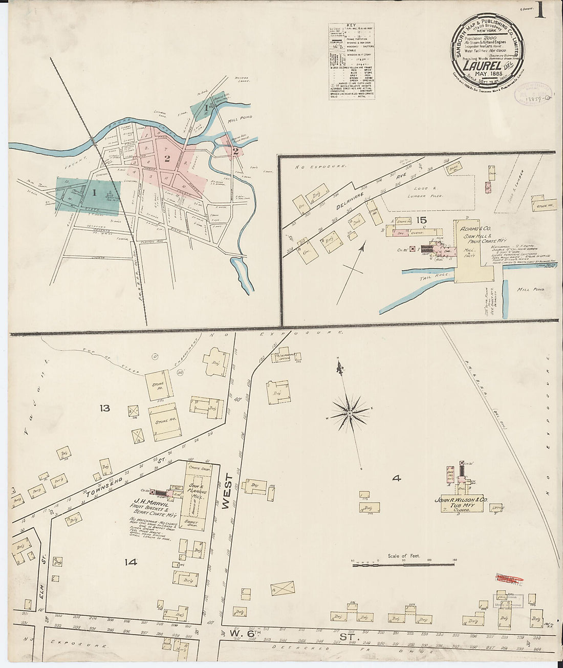 This old map of Laurel, Sussex County, Delaware was created by Sanborn Map Company in 1885