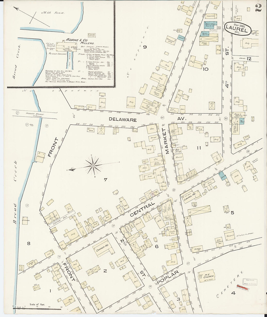 This old map of Laurel, Sussex County, Delaware was created by Sanborn Map Company in 1885