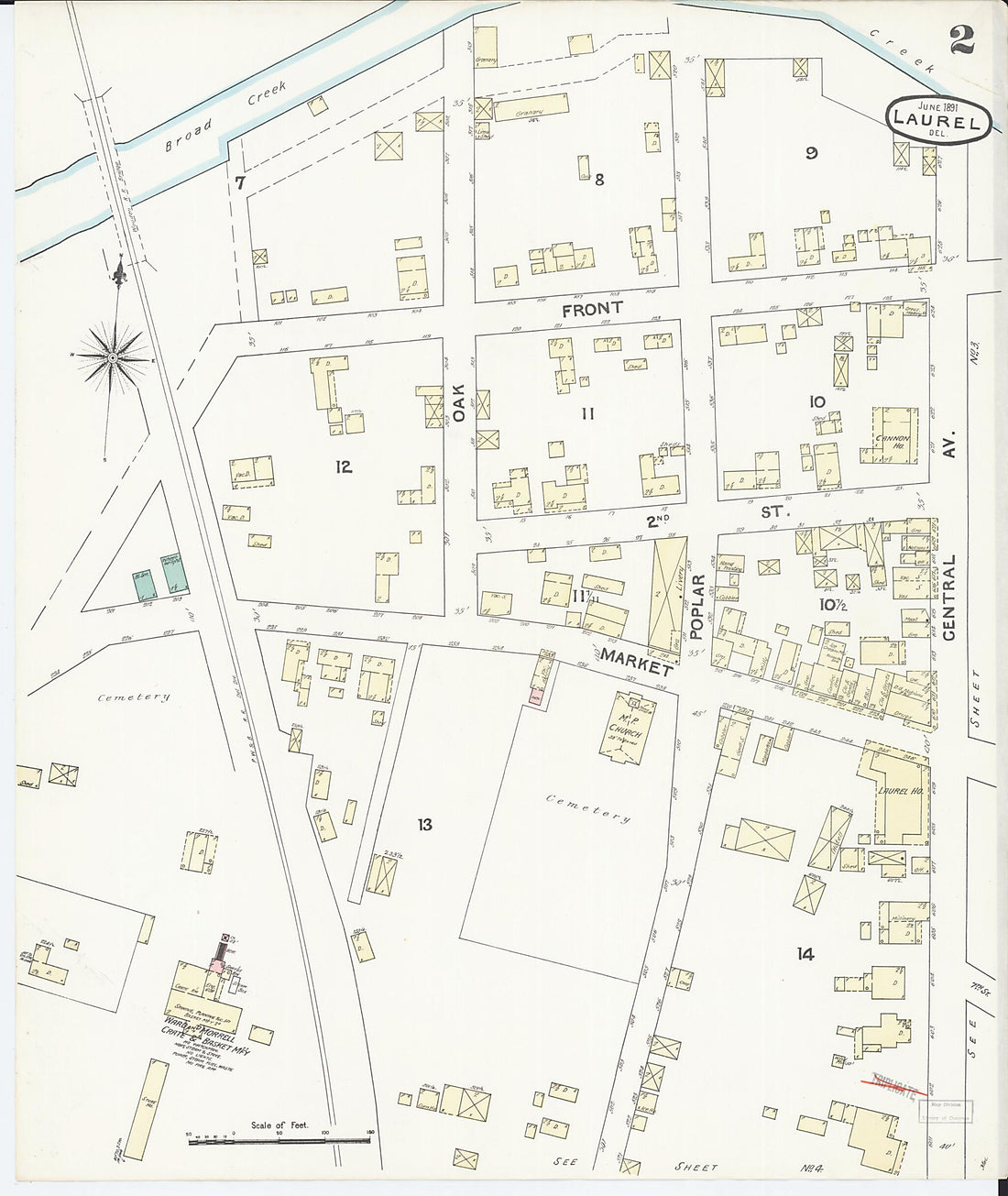 This old map of Laurel, Sussex County, Delaware was created by Sanborn Map Company in 1891