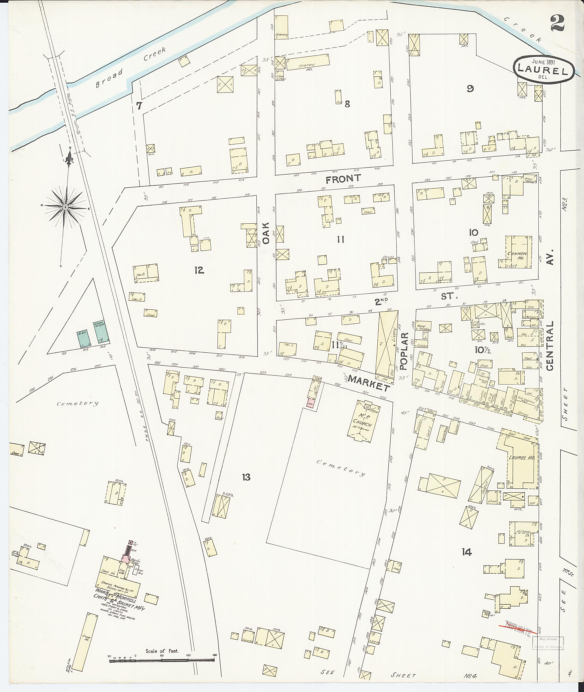 This old map of Laurel, Sussex County, Delaware was created by Sanborn Map Company in 1891