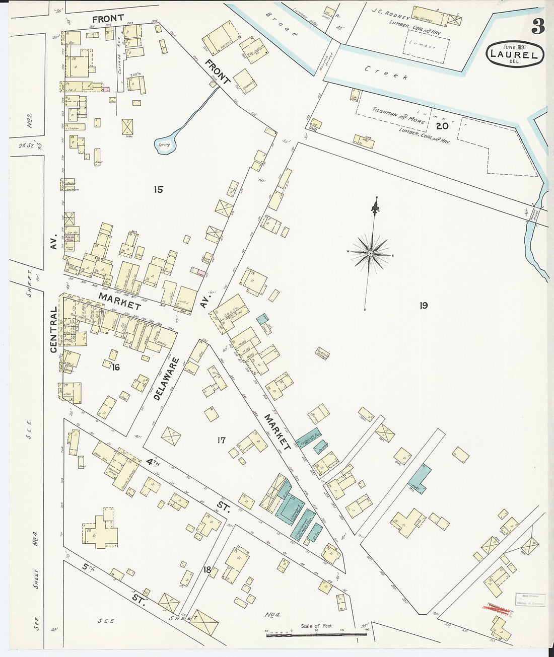 This old map of Laurel, Sussex County, Delaware was created by Sanborn Map Company in 1891