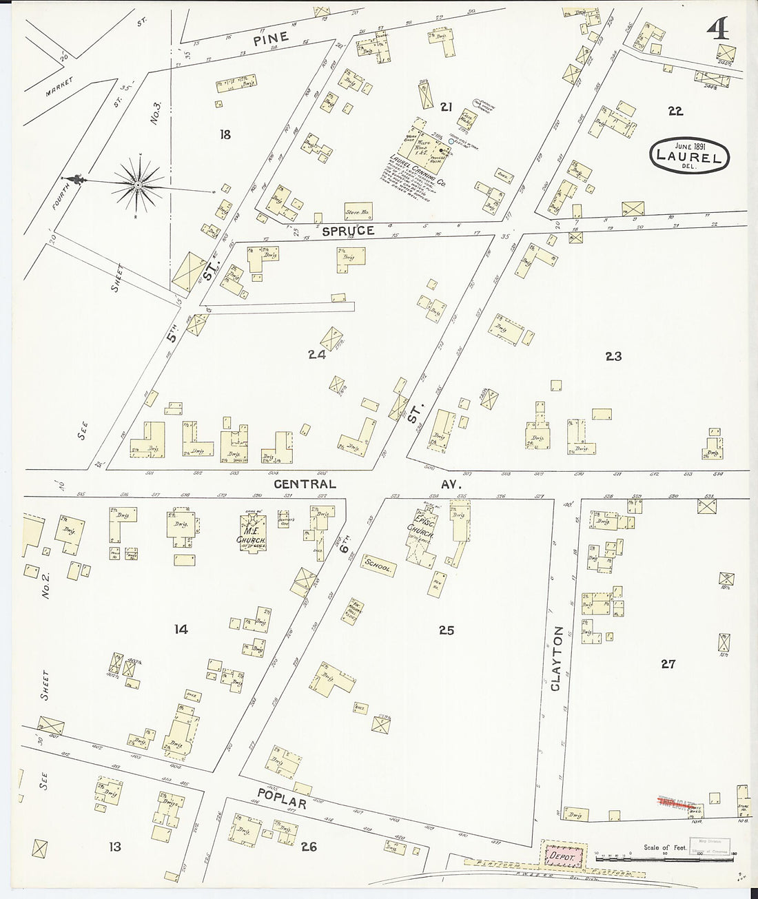 This old map of Laurel, Sussex County, Delaware was created by Sanborn Map Company in 1891