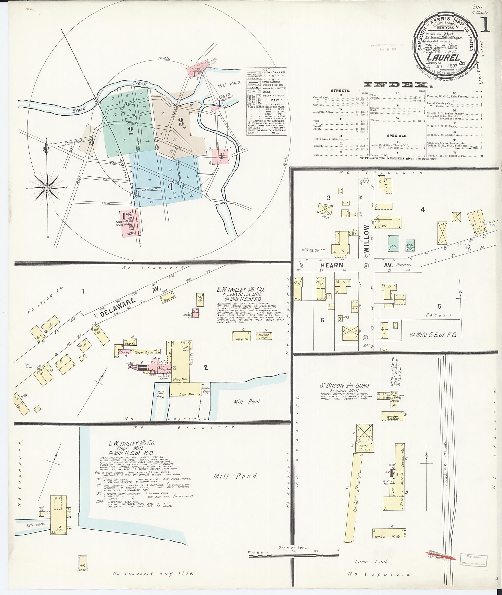 This old map of Laurel, Sussex County, Delaware was created by Sanborn Map Company in 1897