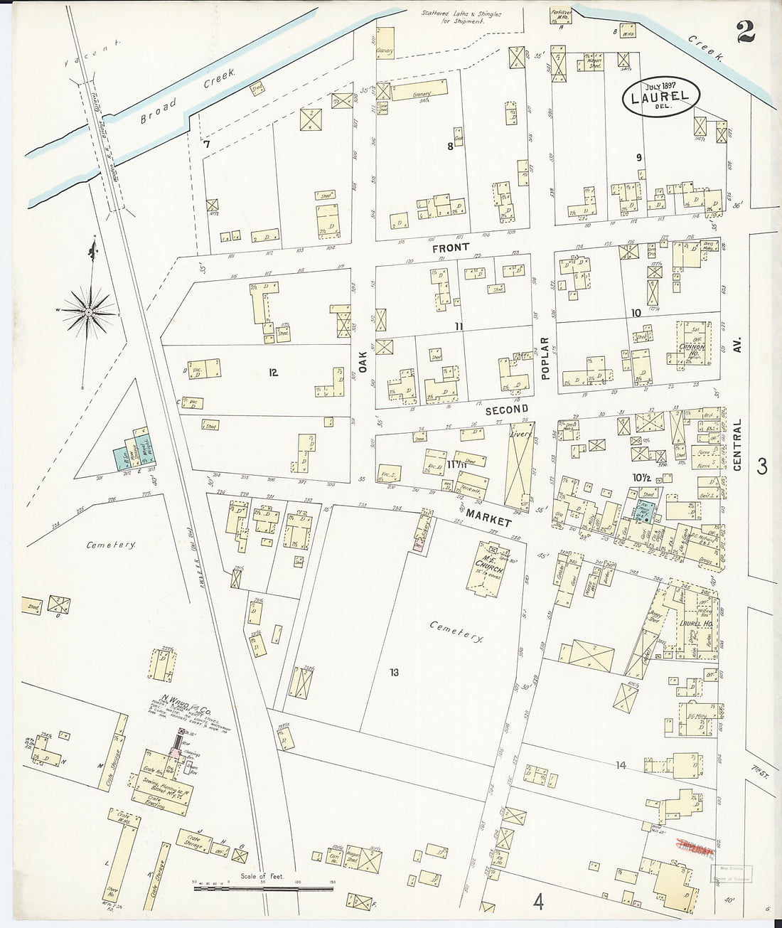 This old map of Laurel, Sussex County, Delaware was created by Sanborn Map Company in 1897