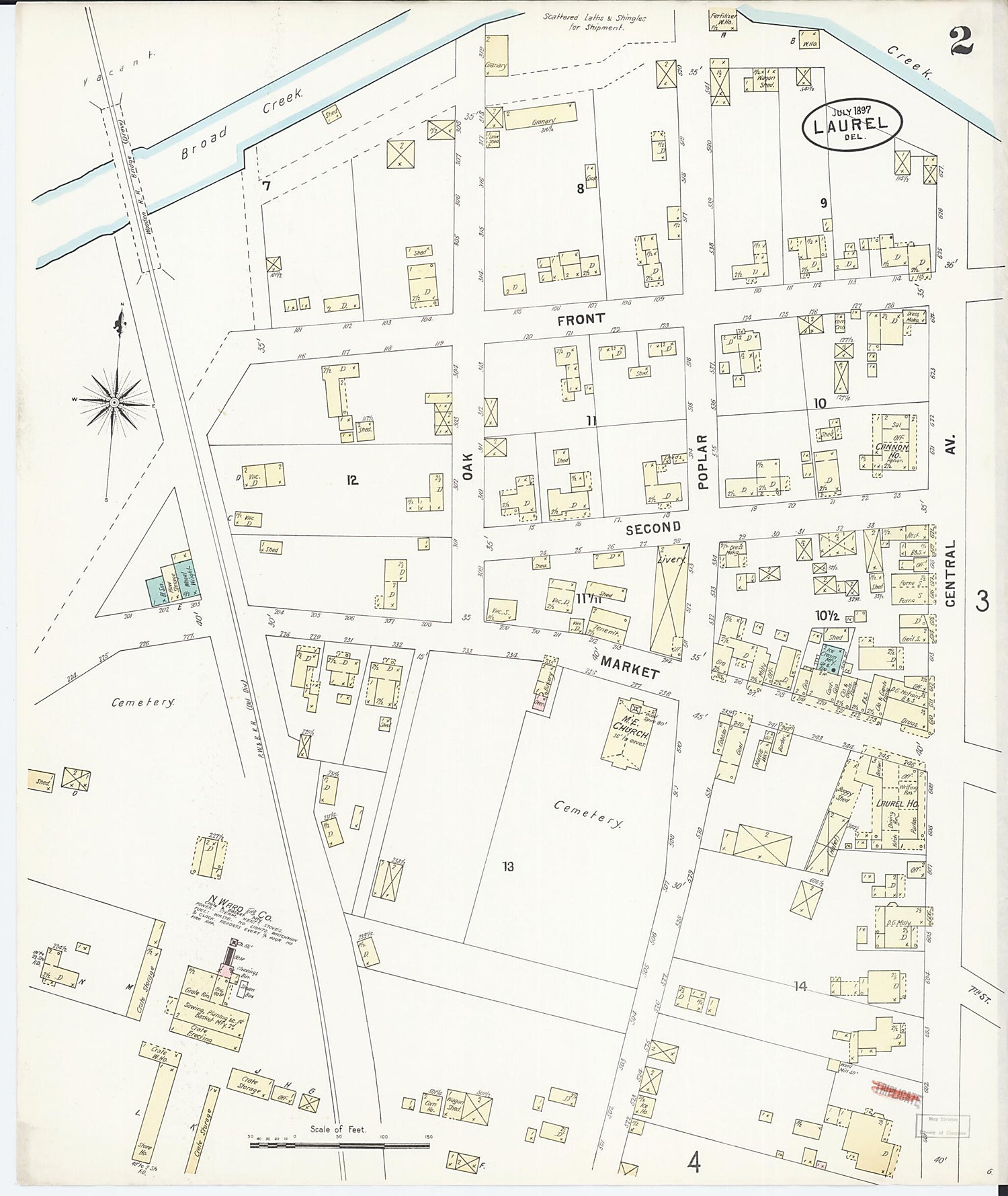 This old map of Laurel, Sussex County, Delaware was created by Sanborn Map Company in 1897