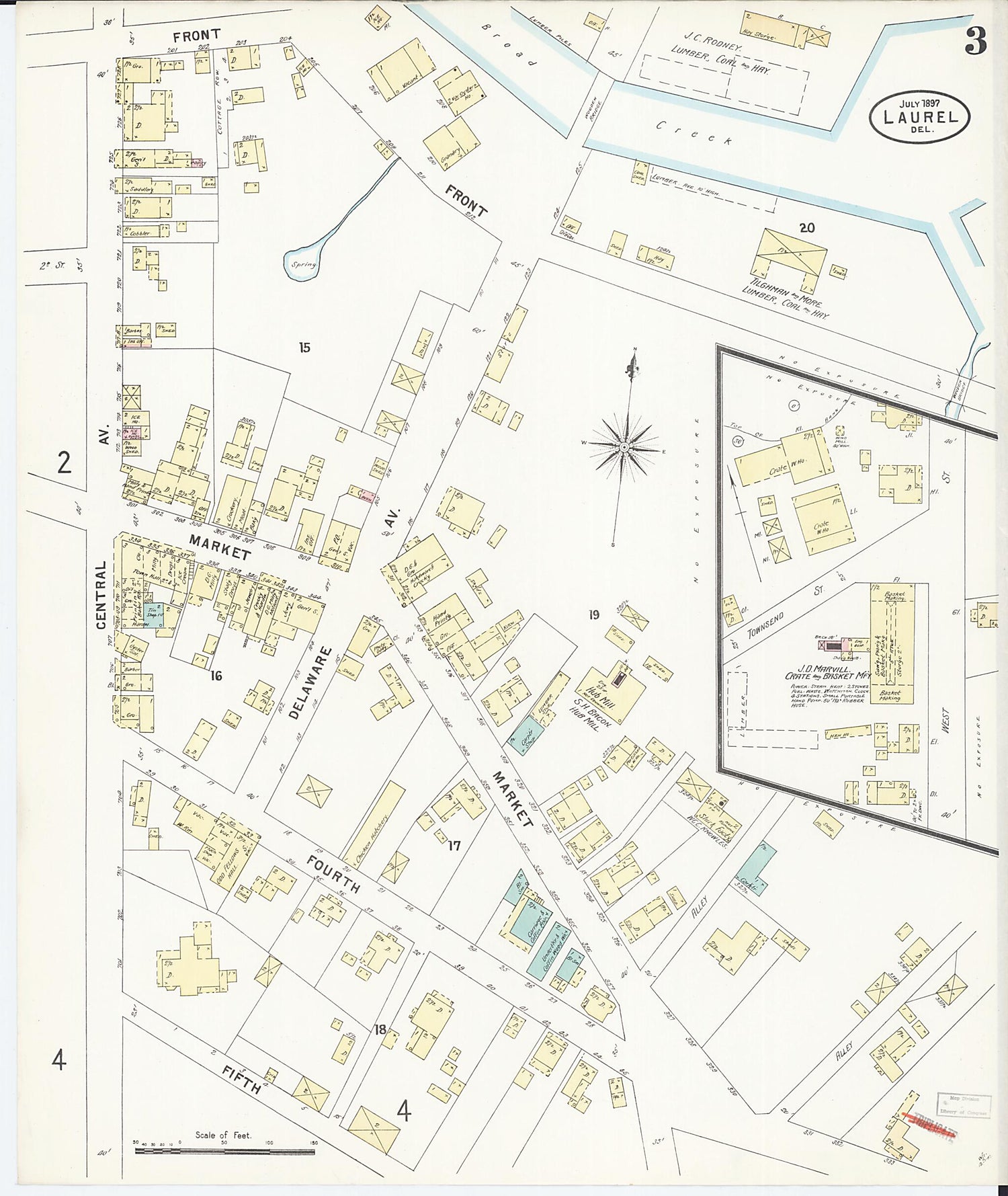 This old map of Laurel, Sussex County, Delaware was created by Sanborn Map Company in 1897