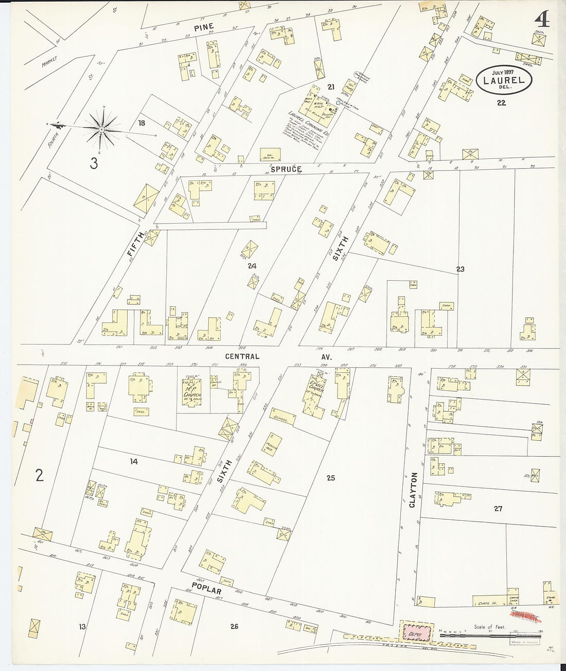 This old map of Laurel, Sussex County, Delaware was created by Sanborn Map Company in 1897