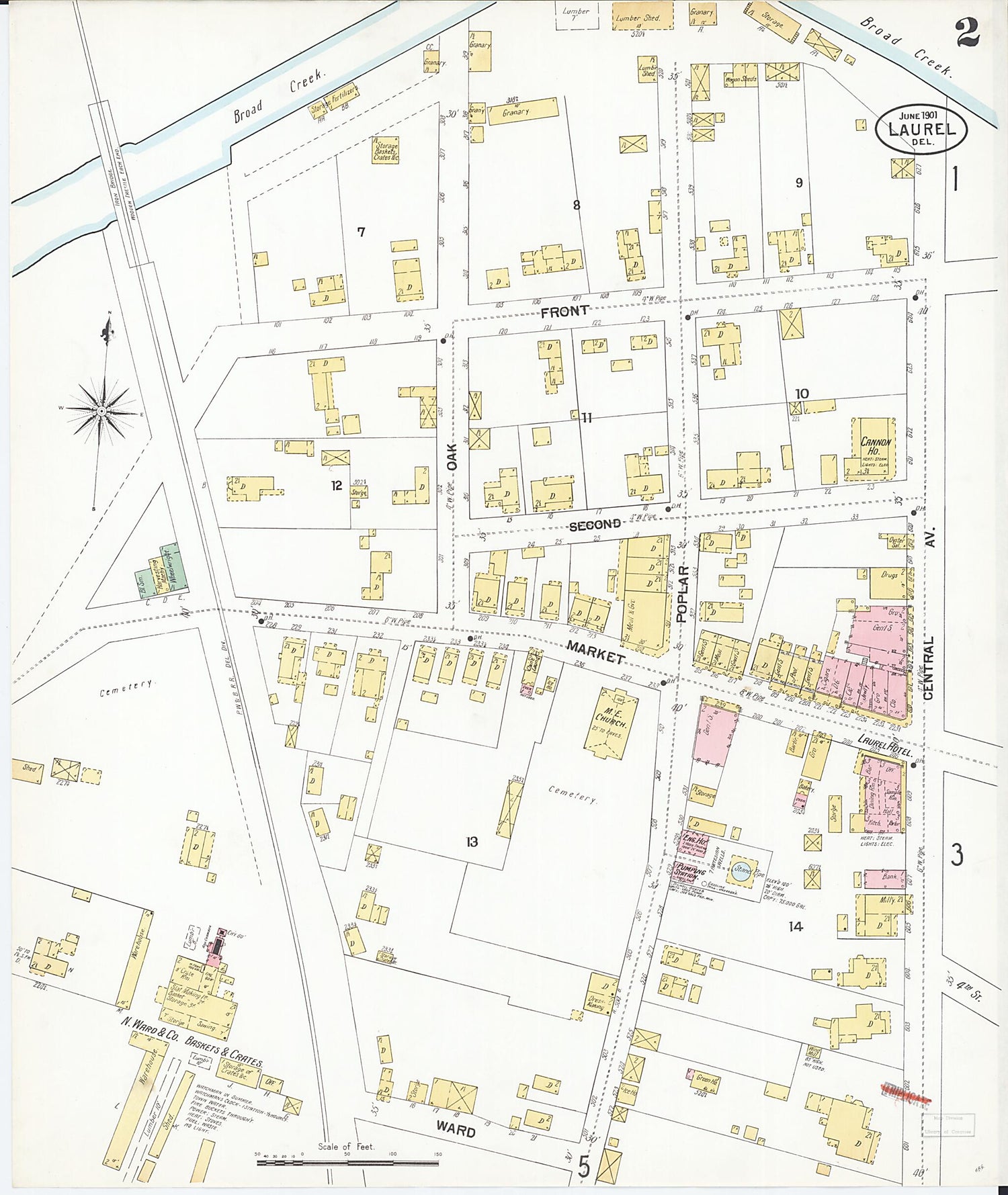 This old map of Laurel, Sussex County, Delaware was created by Sanborn Map Company in 1901