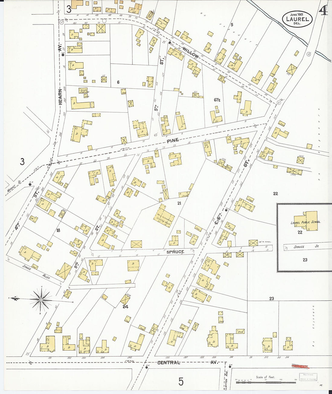 This old map of Laurel, Sussex County, Delaware was created by Sanborn Map Company in 1901