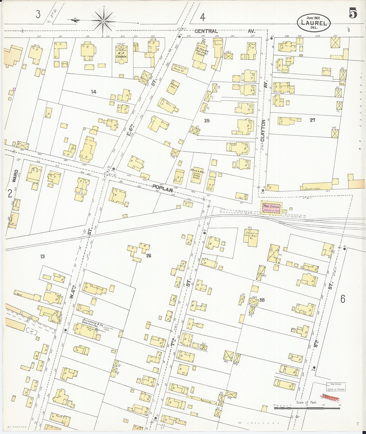 This old map of Laurel, Sussex County, Delaware was created by Sanborn Map Company in 1901