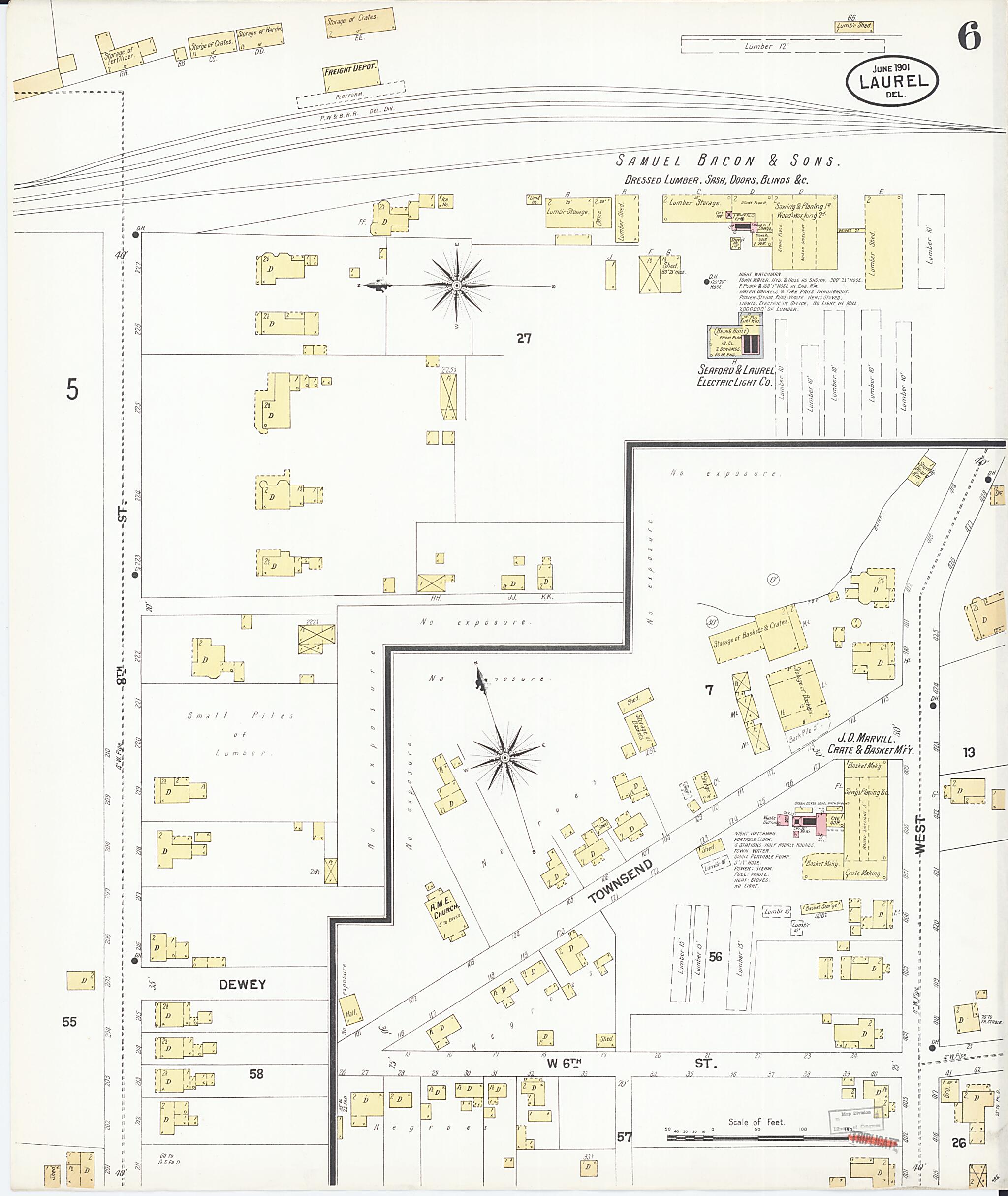 This old map of Laurel, Sussex County, Delaware was created by Sanborn Map Company in 1901