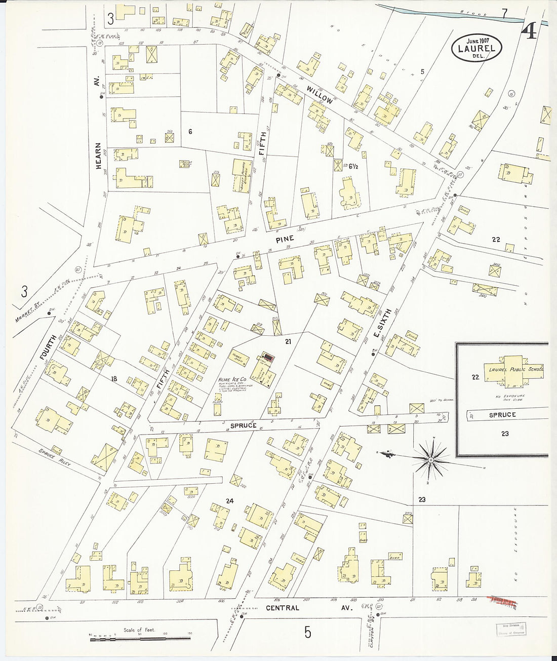 This old map of Laurel, Sussex County, Delaware was created by Sanborn Map Company in 1907