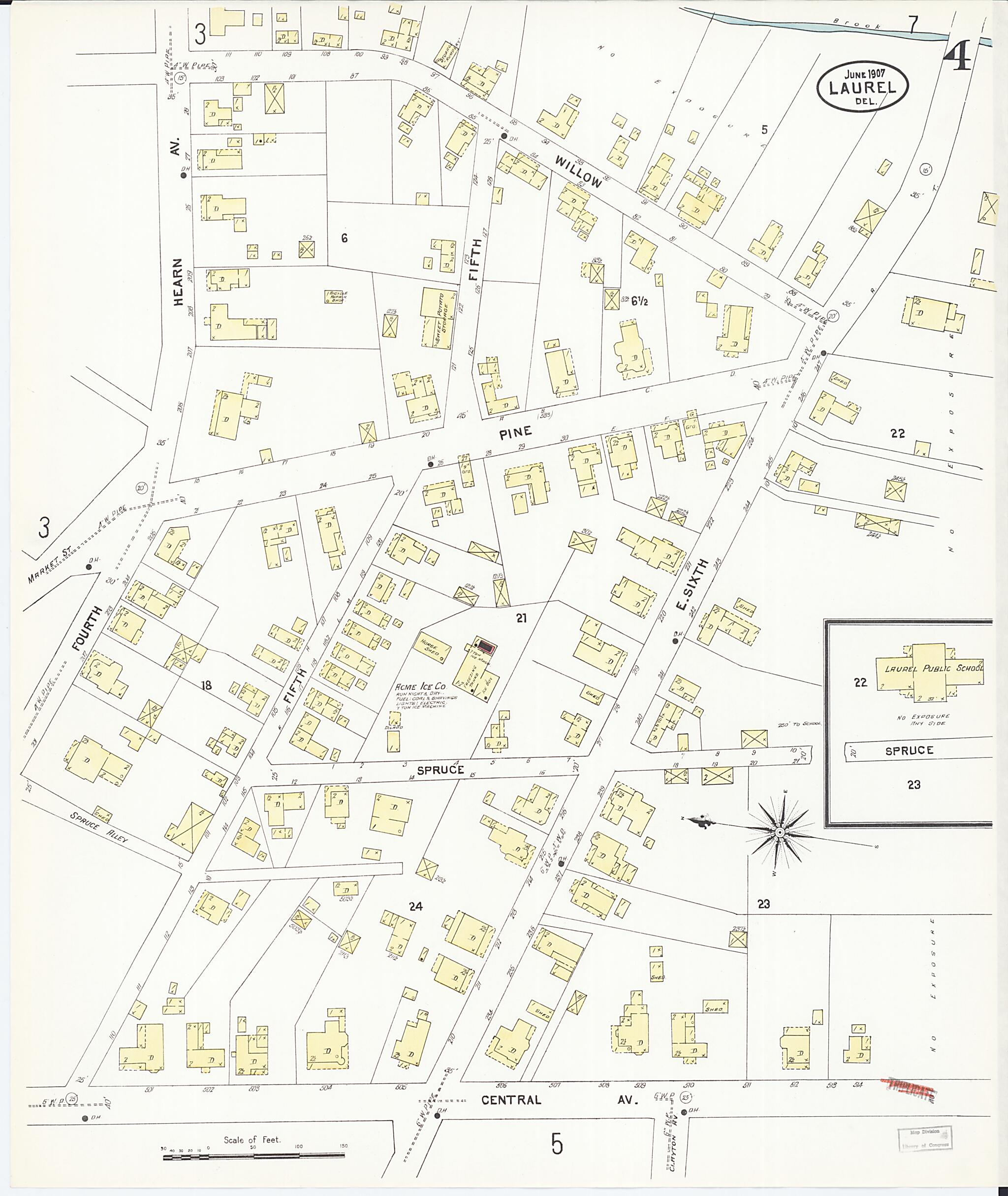 This old map of Laurel, Sussex County, Delaware was created by Sanborn Map Company in 1907