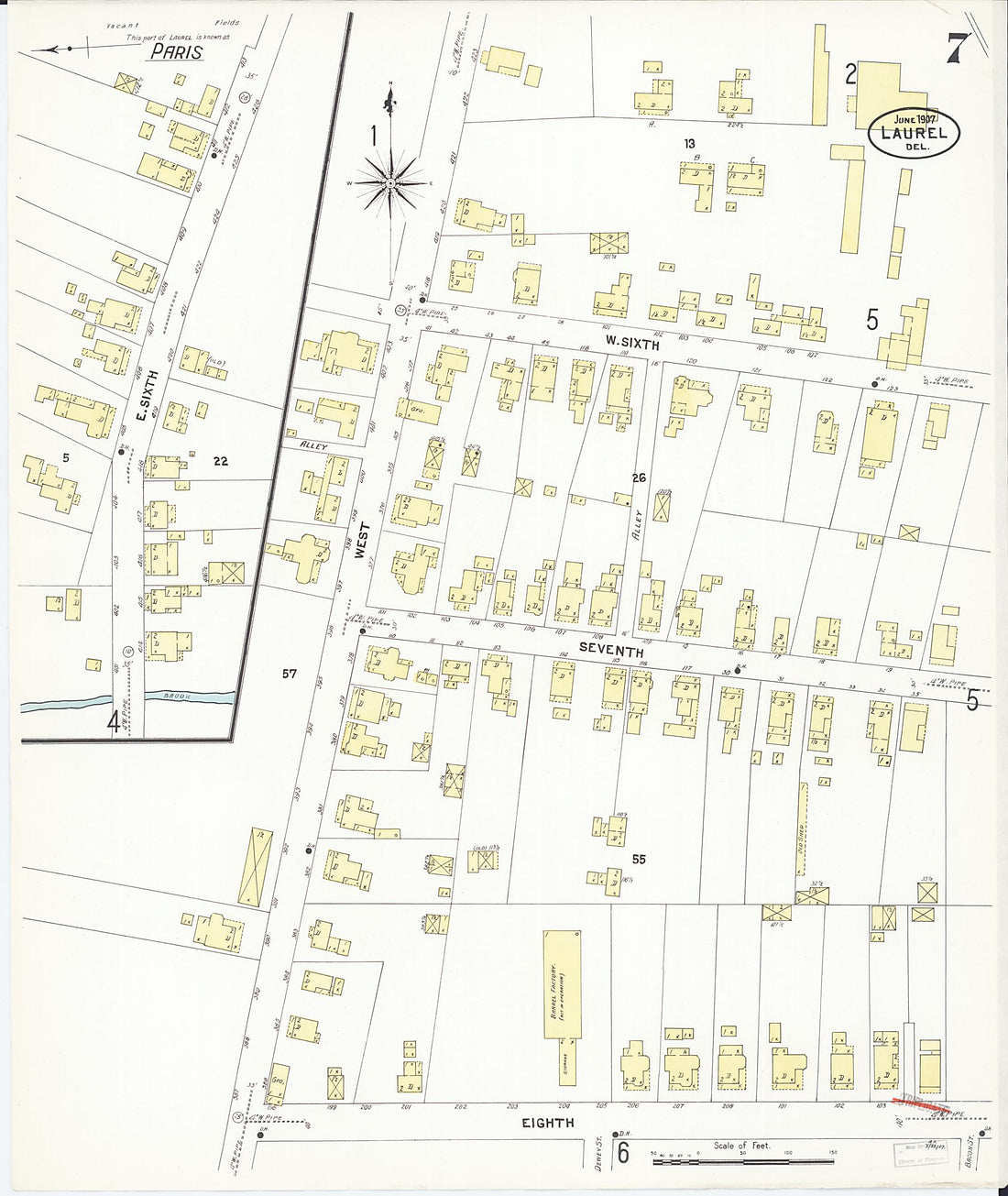 This old map of Laurel, Sussex County, Delaware was created by Sanborn Map Company in 1907