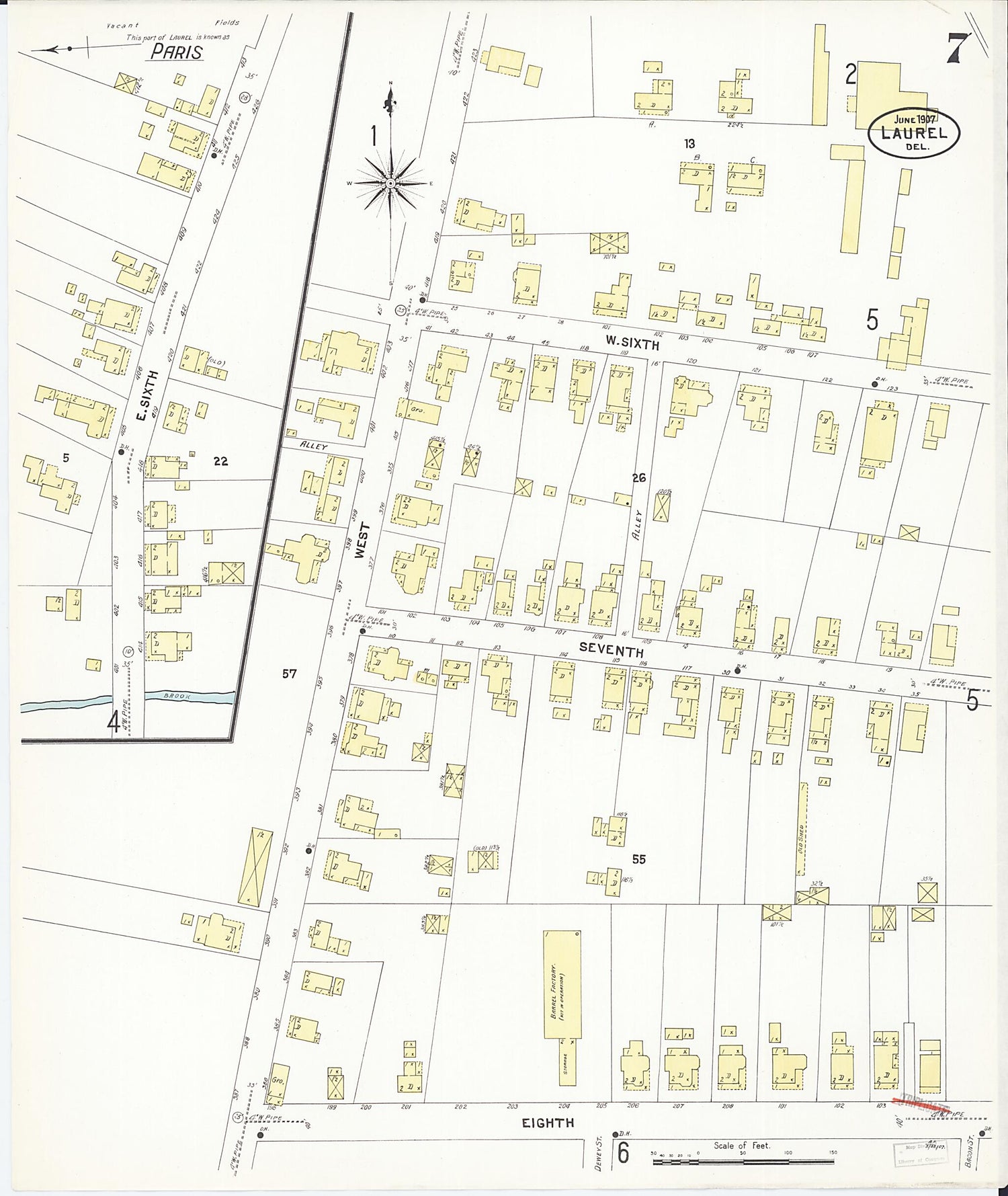 This old map of Laurel, Sussex County, Delaware was created by Sanborn Map Company in 1907