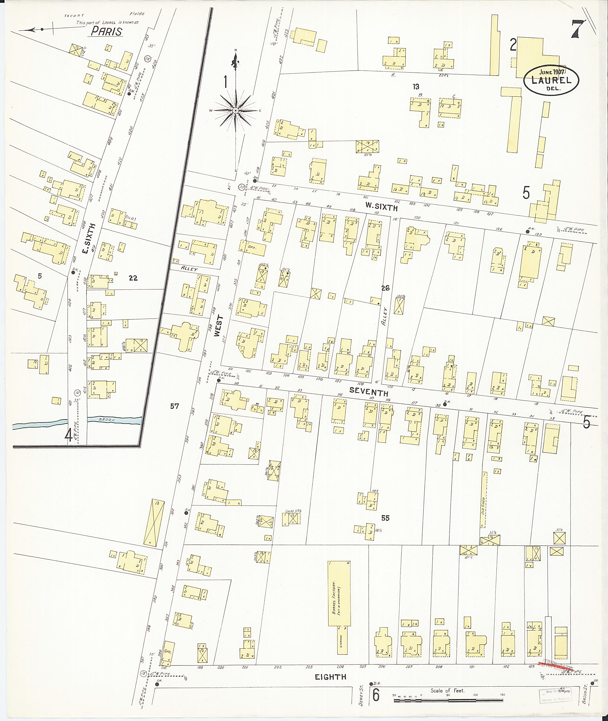 This old map of Laurel, Sussex County, Delaware was created by Sanborn Map Company in 1907