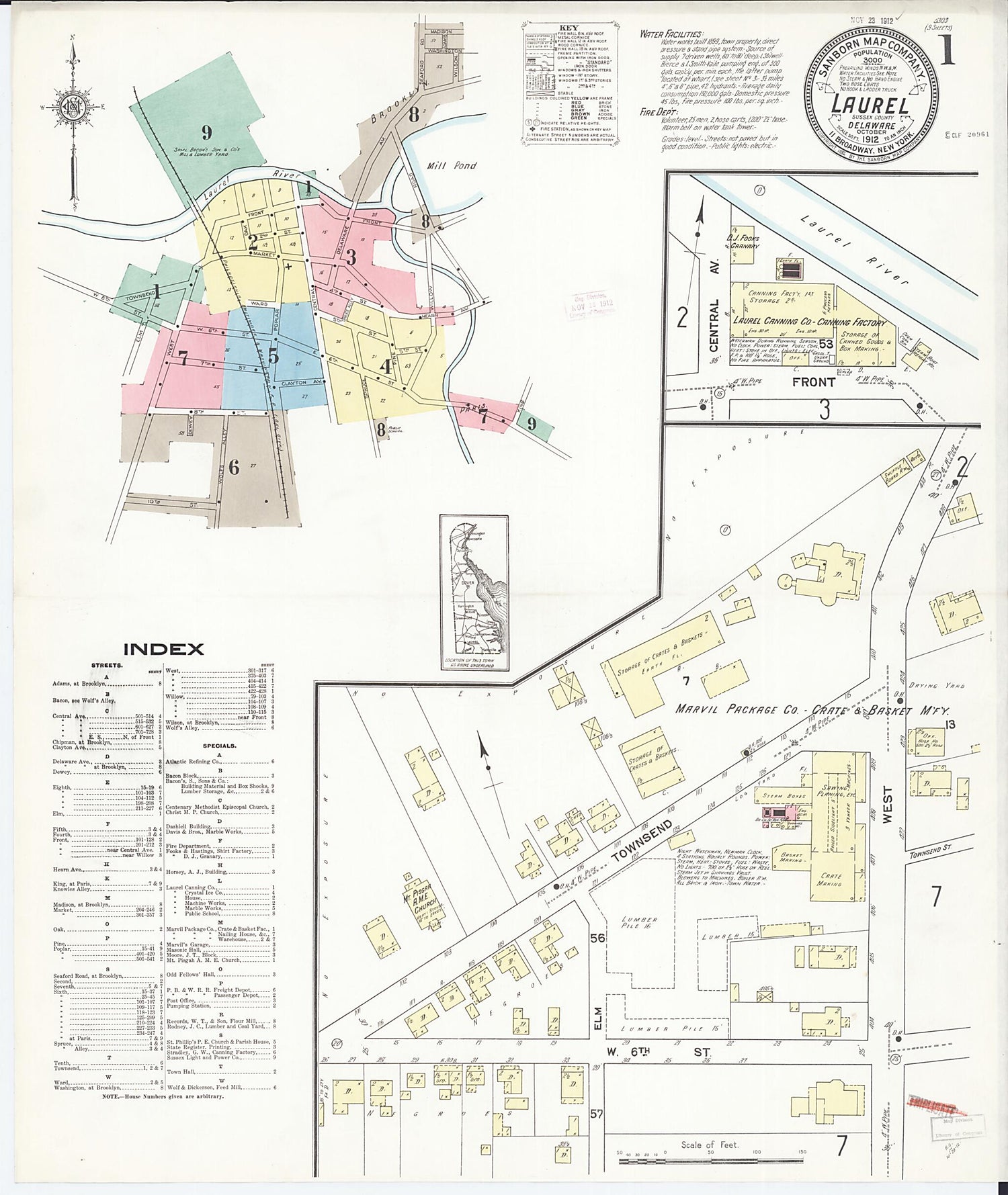 This old map of Laurel, Sussex County, Delaware was created by Sanborn Map Company in 1912