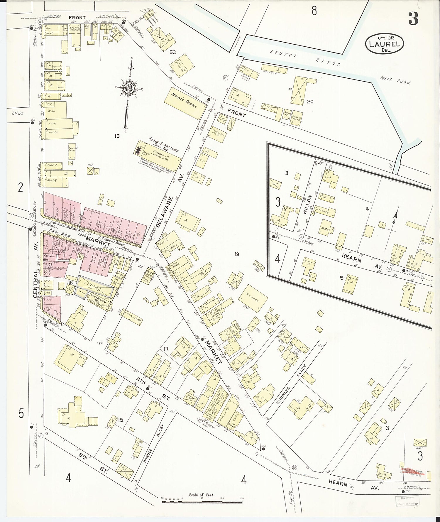 This old map of Laurel, Sussex County, Delaware was created by Sanborn Map Company in 1912