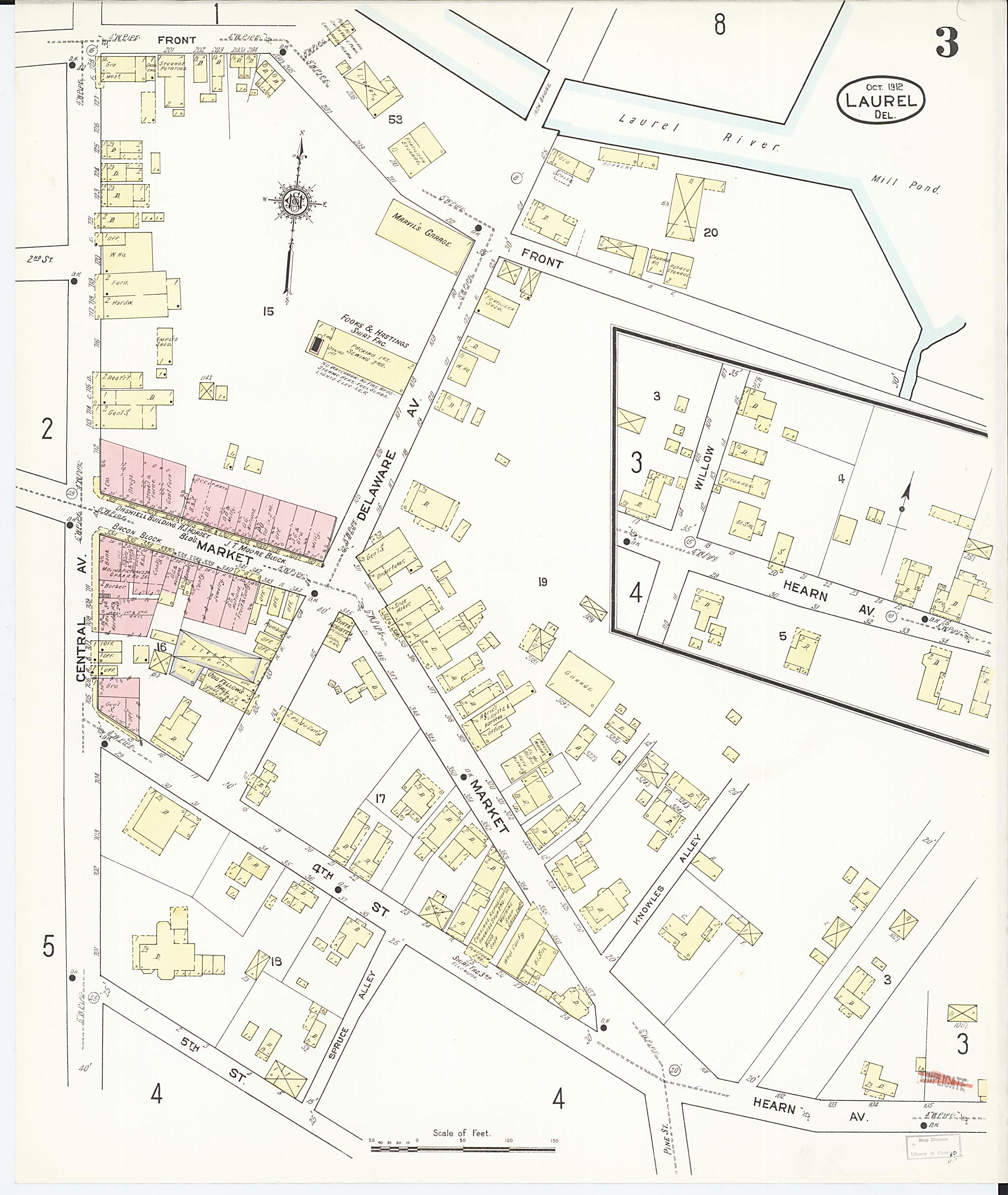 This old map of Laurel, Sussex County, Delaware was created by Sanborn Map Company in 1912