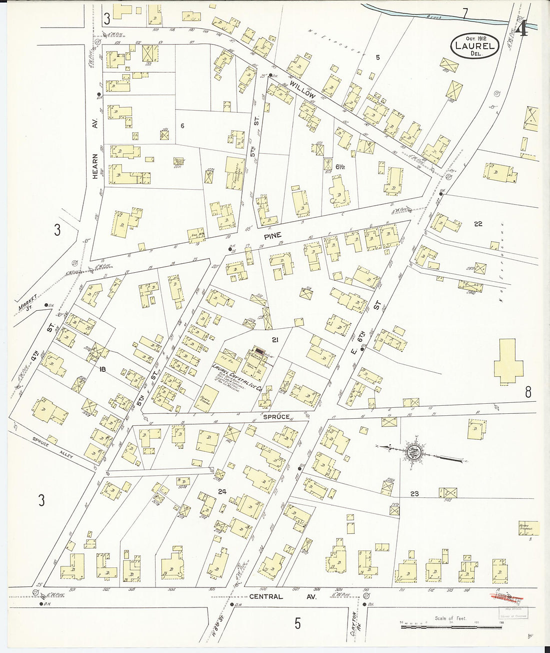 This old map of Laurel, Sussex County, Delaware was created by Sanborn Map Company in 1912