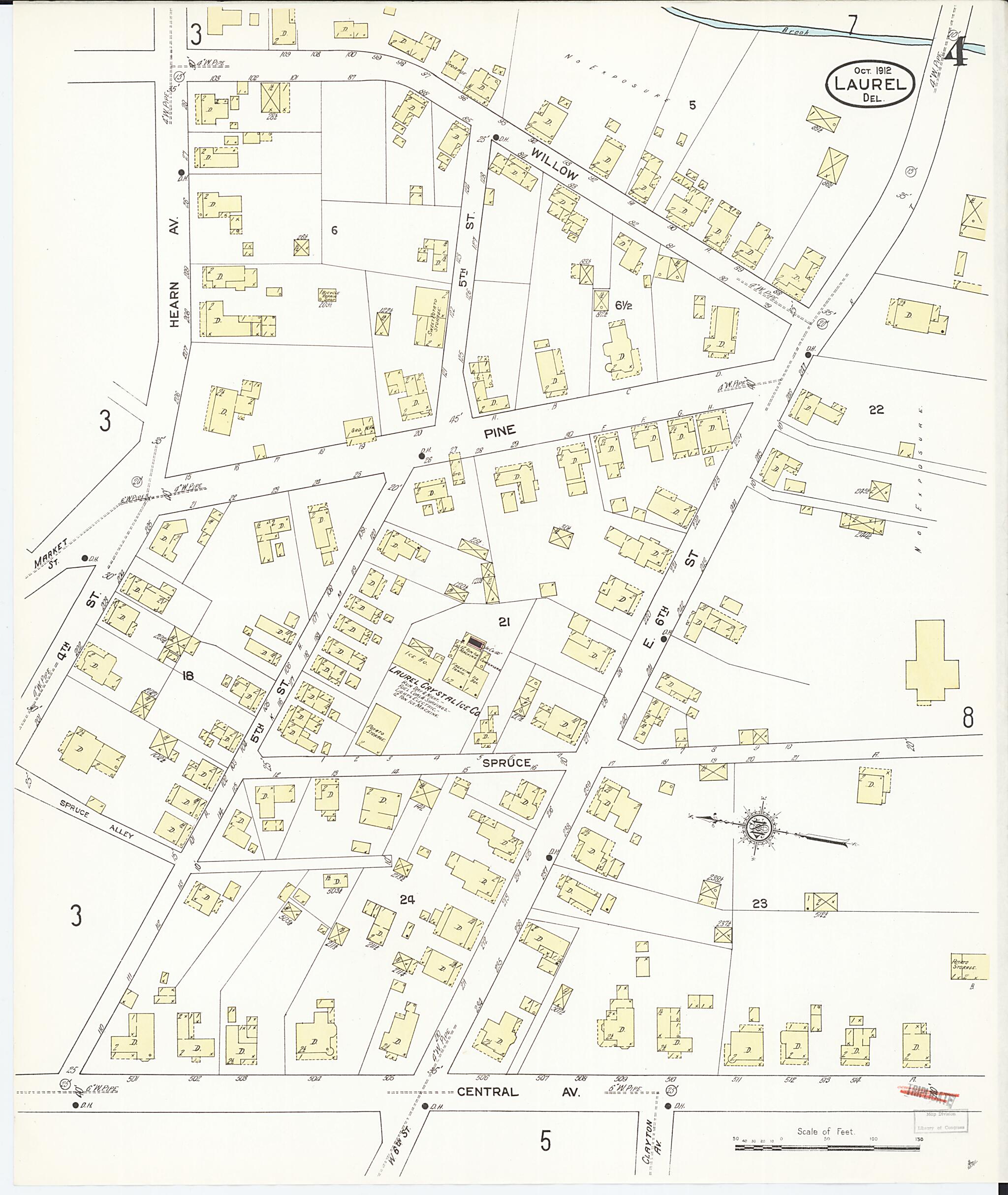 This old map of Laurel, Sussex County, Delaware was created by Sanborn Map Company in 1912