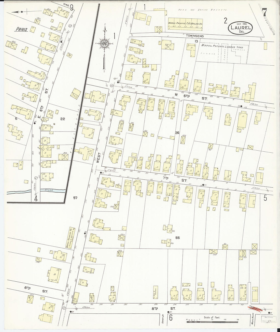 This old map of Laurel, Sussex County, Delaware was created by Sanborn Map Company in 1912