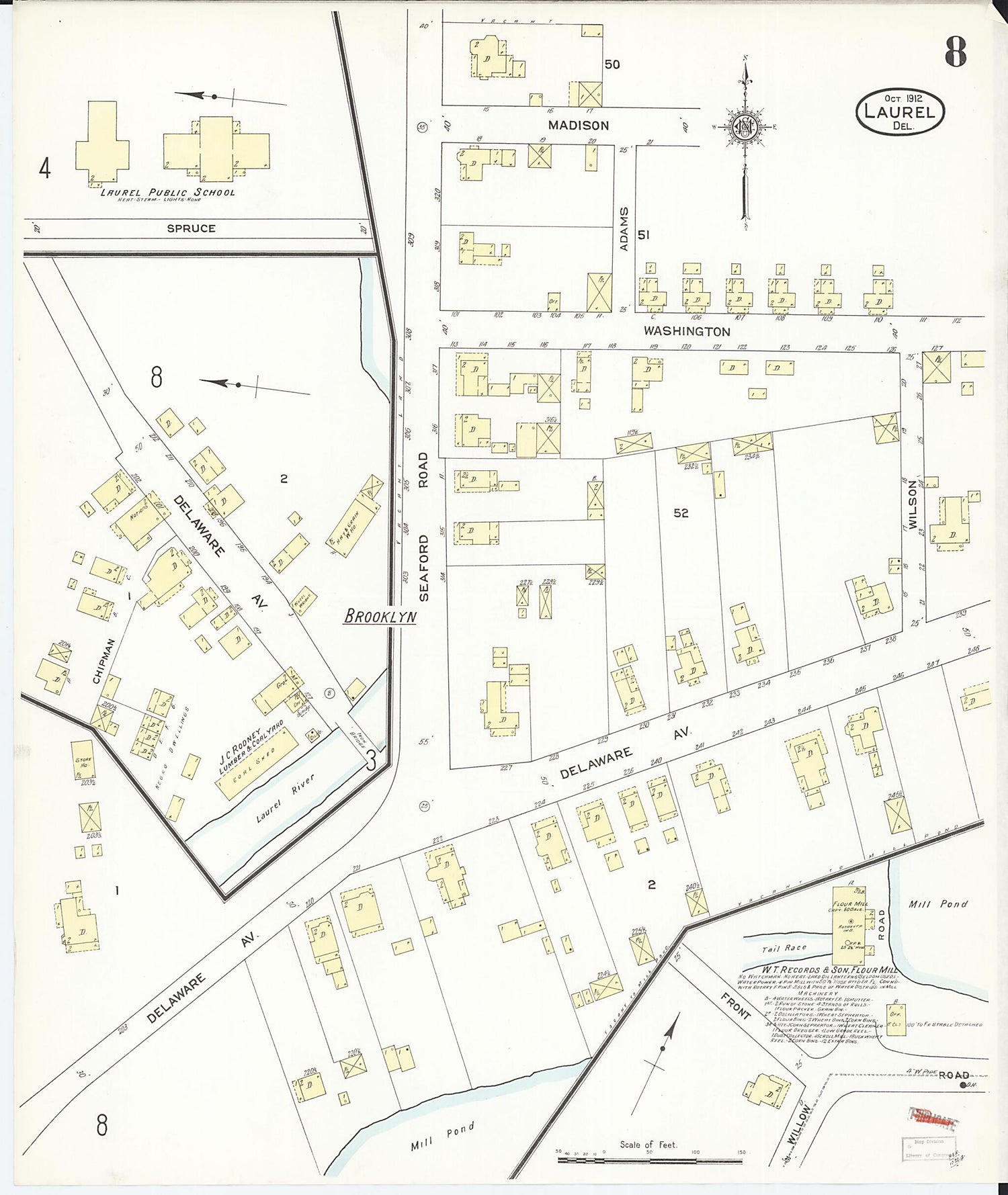 This old map of Laurel, Sussex County, Delaware was created by Sanborn Map Company in 1912