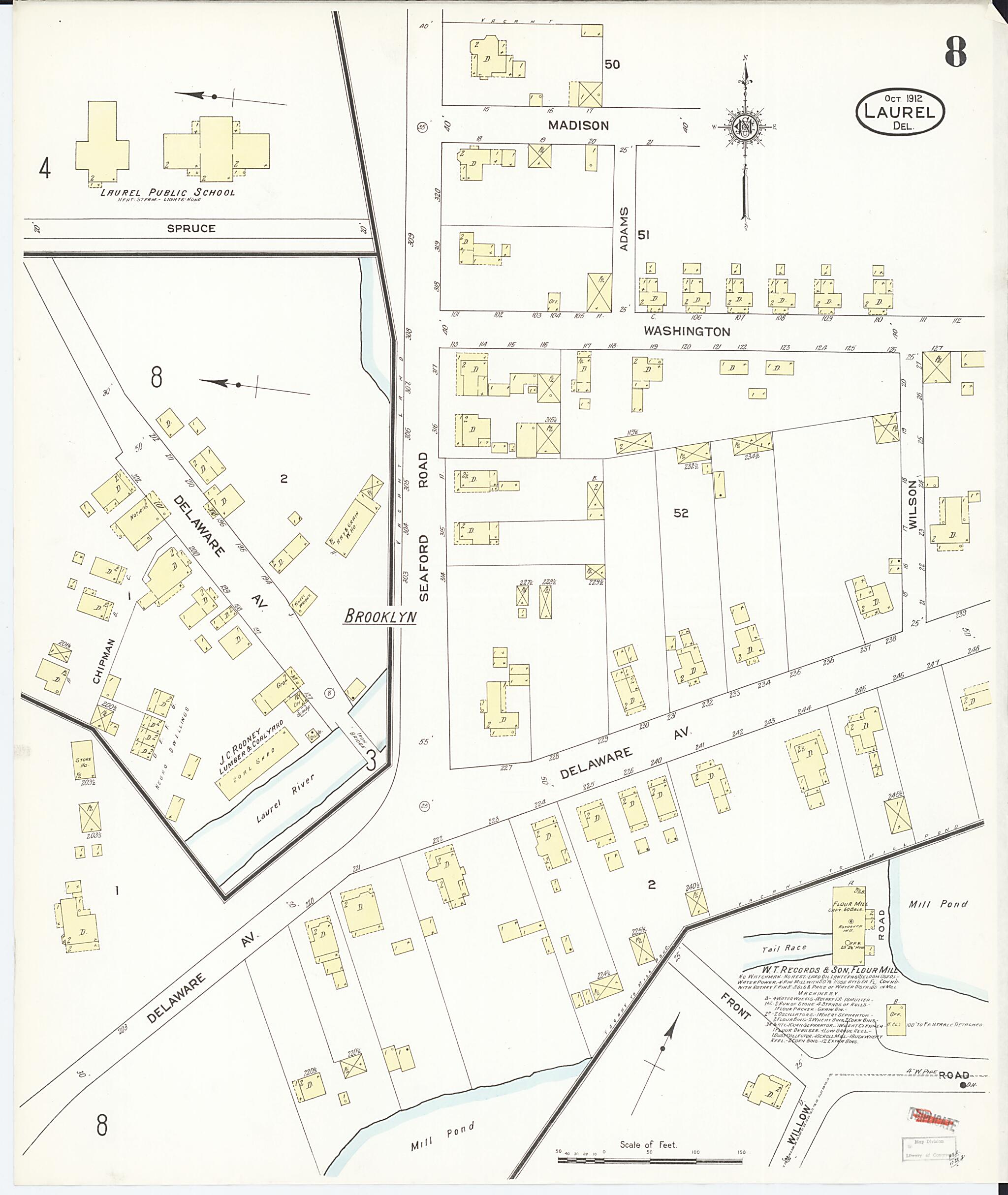 This old map of Laurel, Sussex County, Delaware was created by Sanborn Map Company in 1912