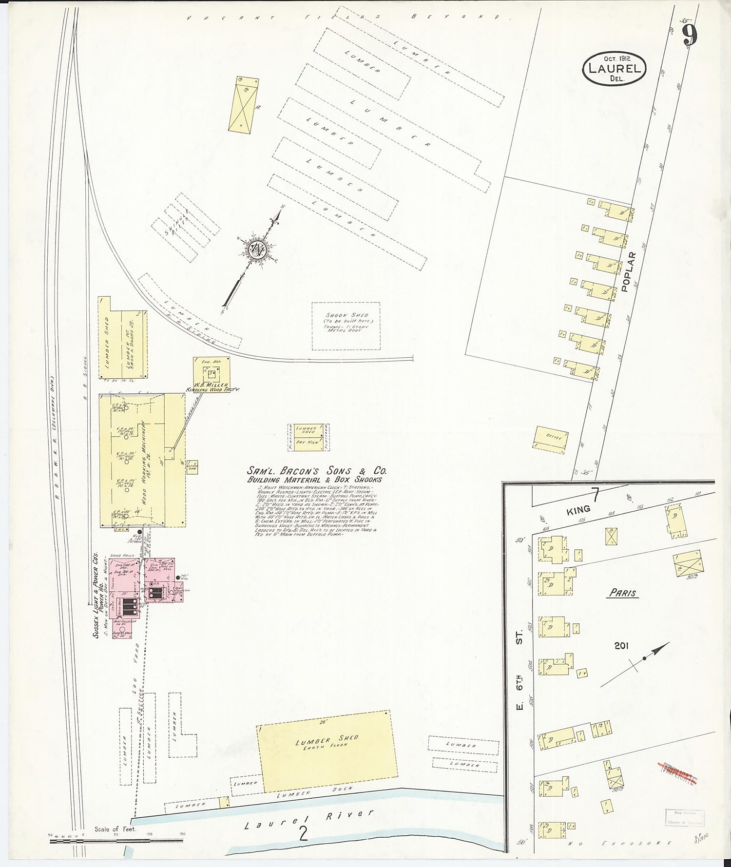 This old map of Laurel, Sussex County, Delaware was created by Sanborn Map Company in 1912