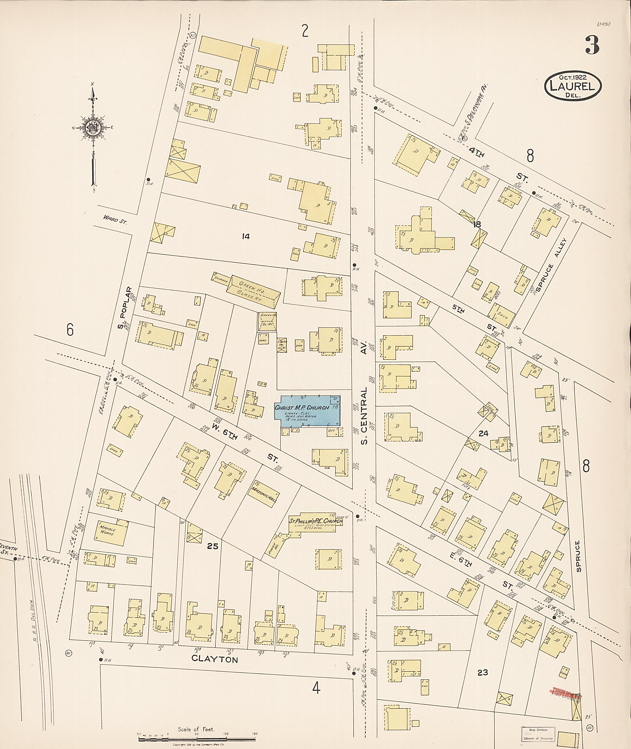 This old map of Laurel, Sussex County, Delaware was created by Sanborn Map Company in 1922