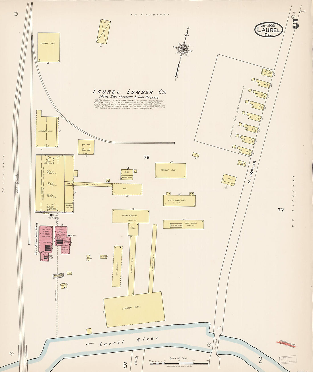 This old map of Laurel, Sussex County, Delaware was created by Sanborn Map Company in 1922