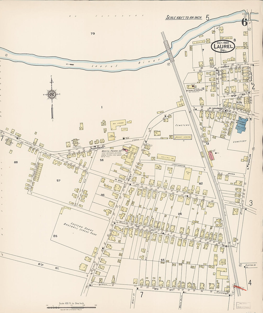 This old map of Laurel, Sussex County, Delaware was created by Sanborn Map Company in 1922