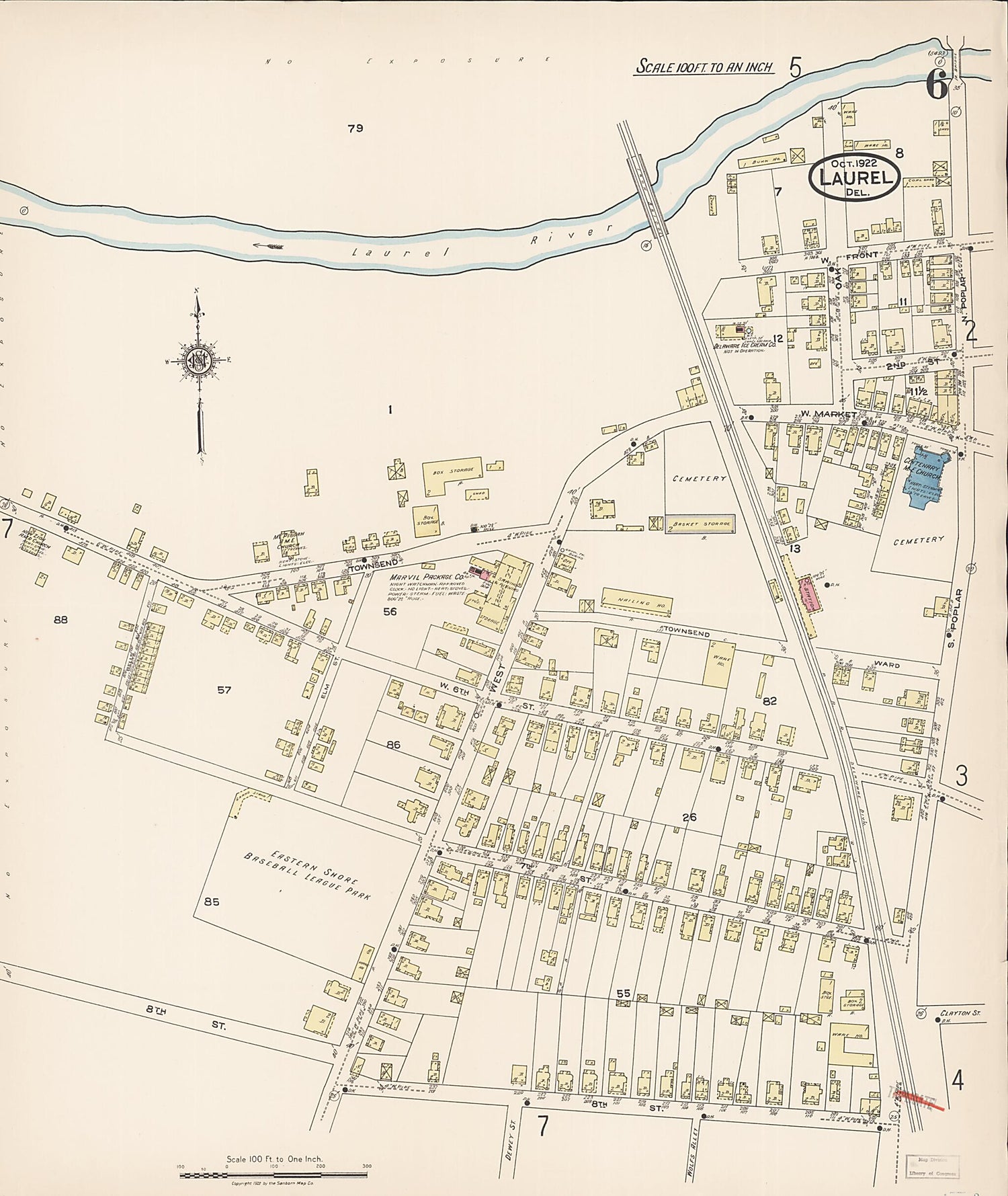 This old map of Laurel, Sussex County, Delaware was created by Sanborn Map Company in 1922