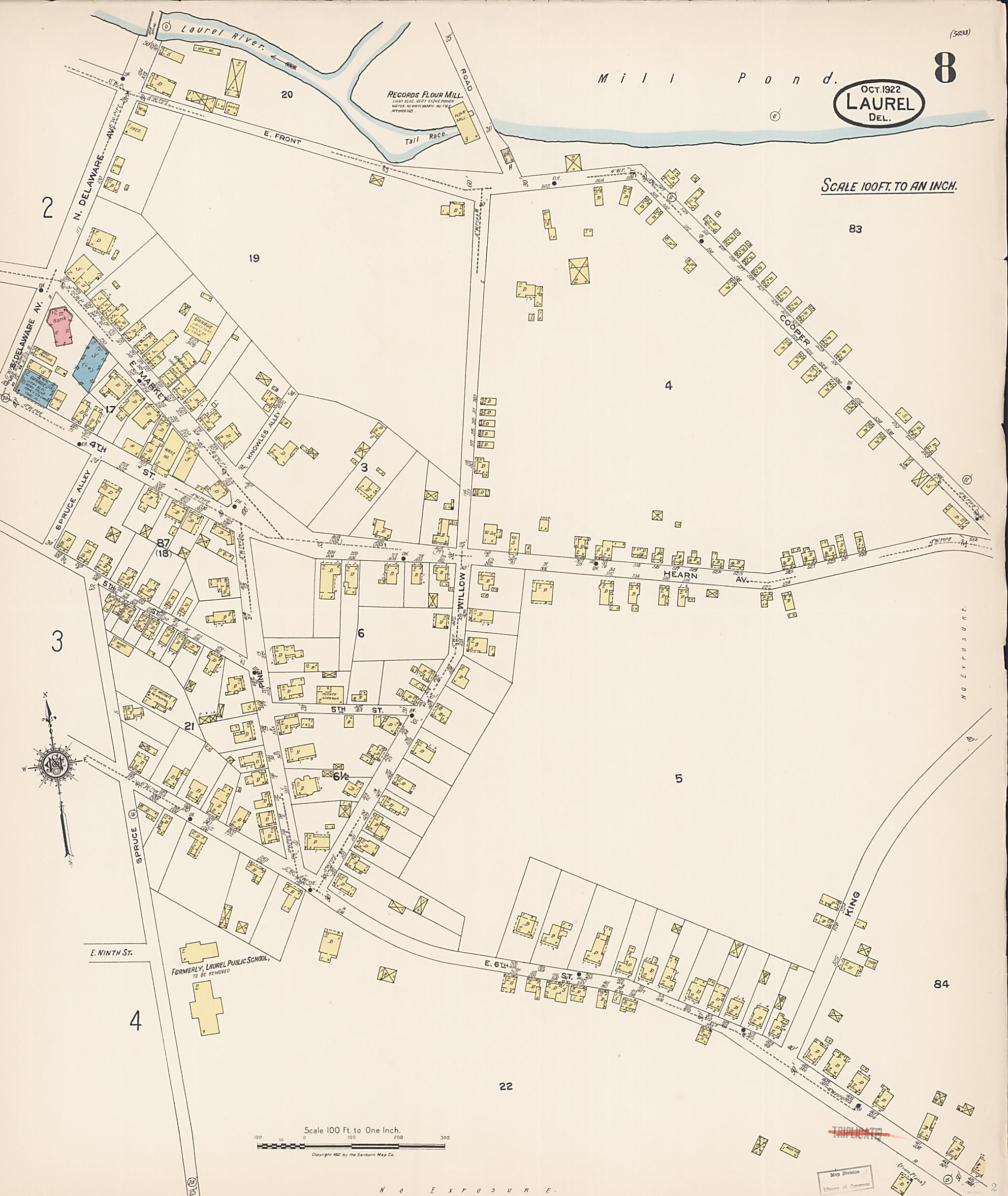 This old map of Laurel, Sussex County, Delaware was created by Sanborn Map Company in 1922