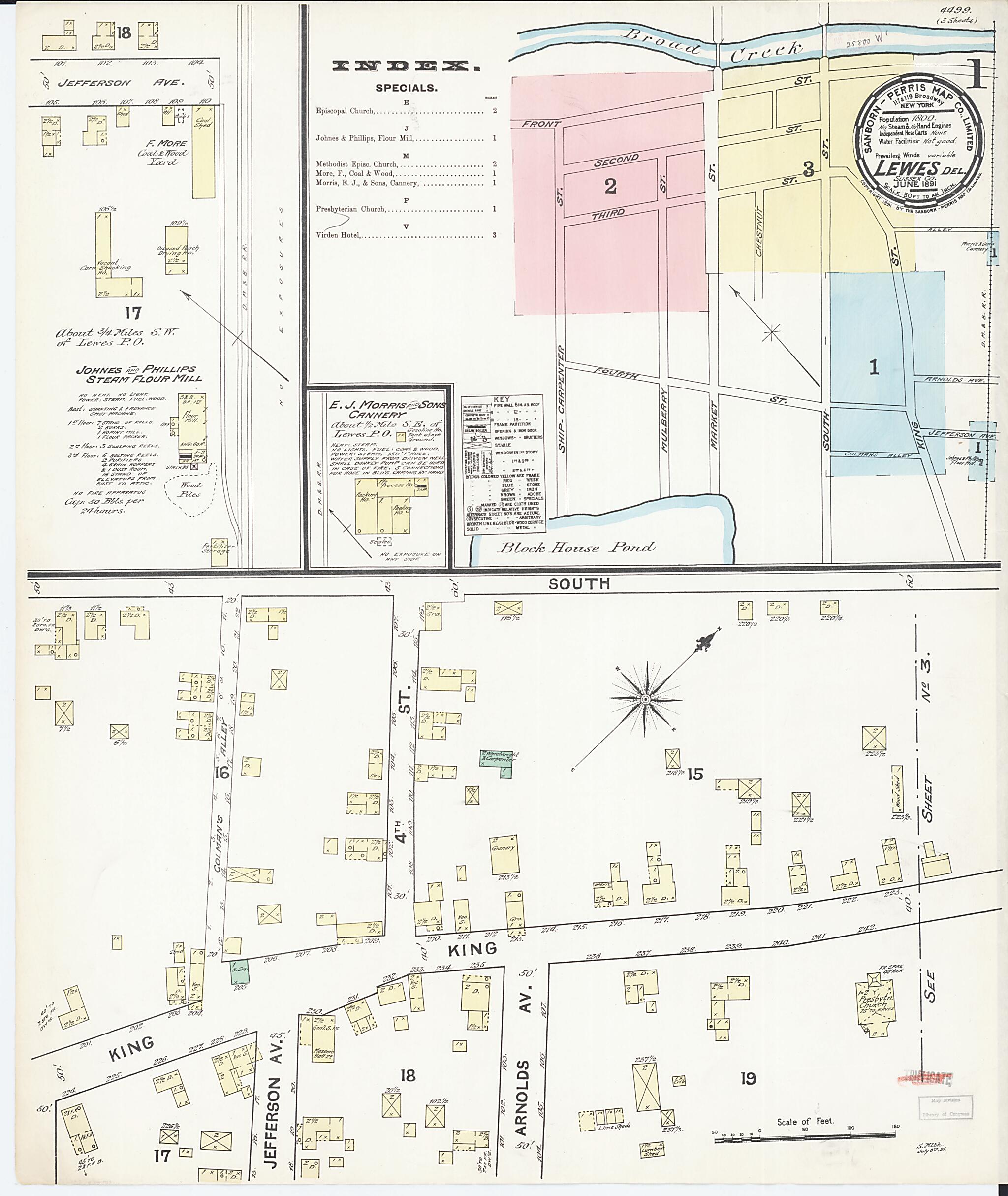 This old map of Lewes, Sussex County, Delaware was created by Sanborn Map Company in 1891