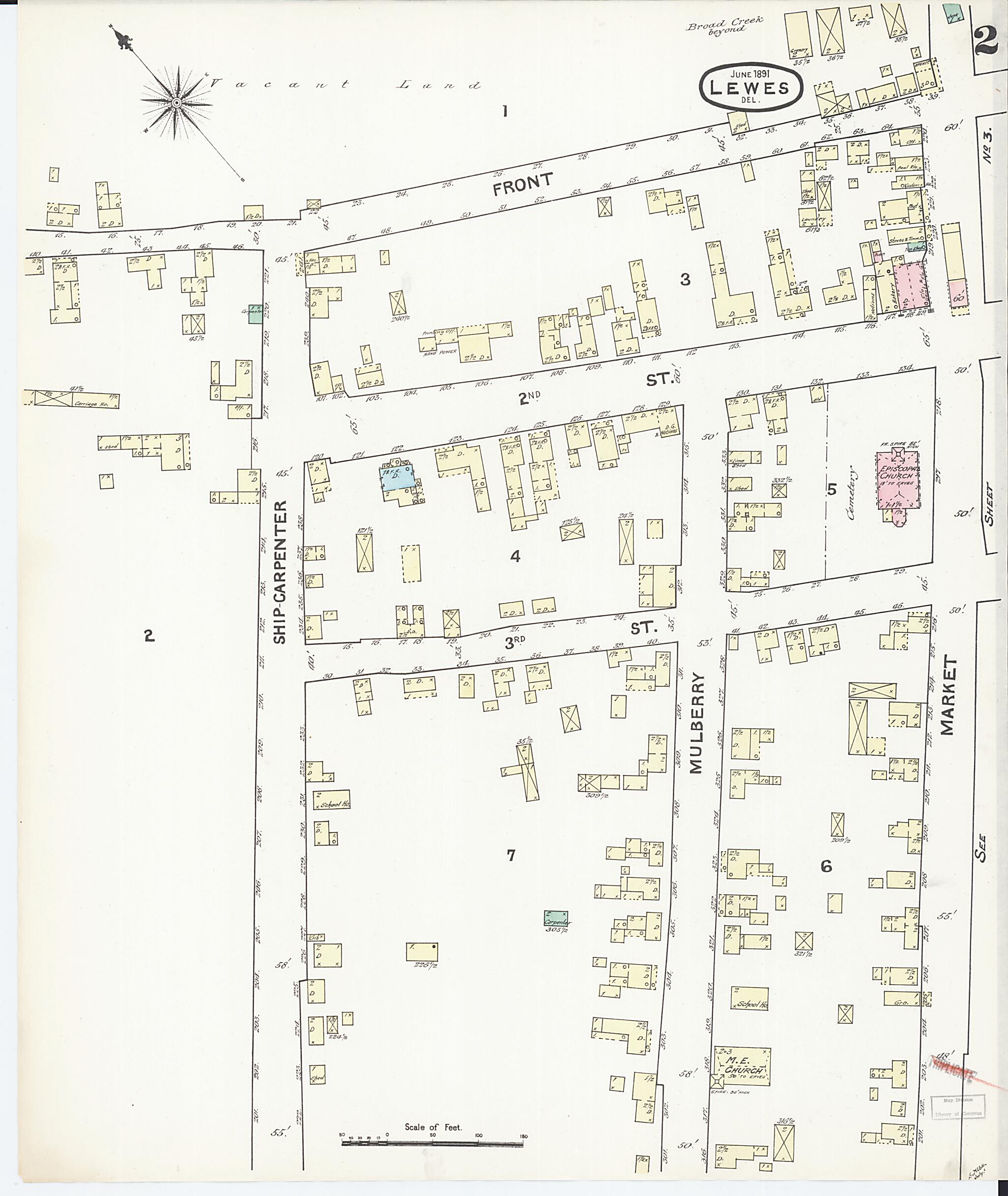 This old map of Lewes, Sussex County, Delaware was created by Sanborn Map Company in 1891