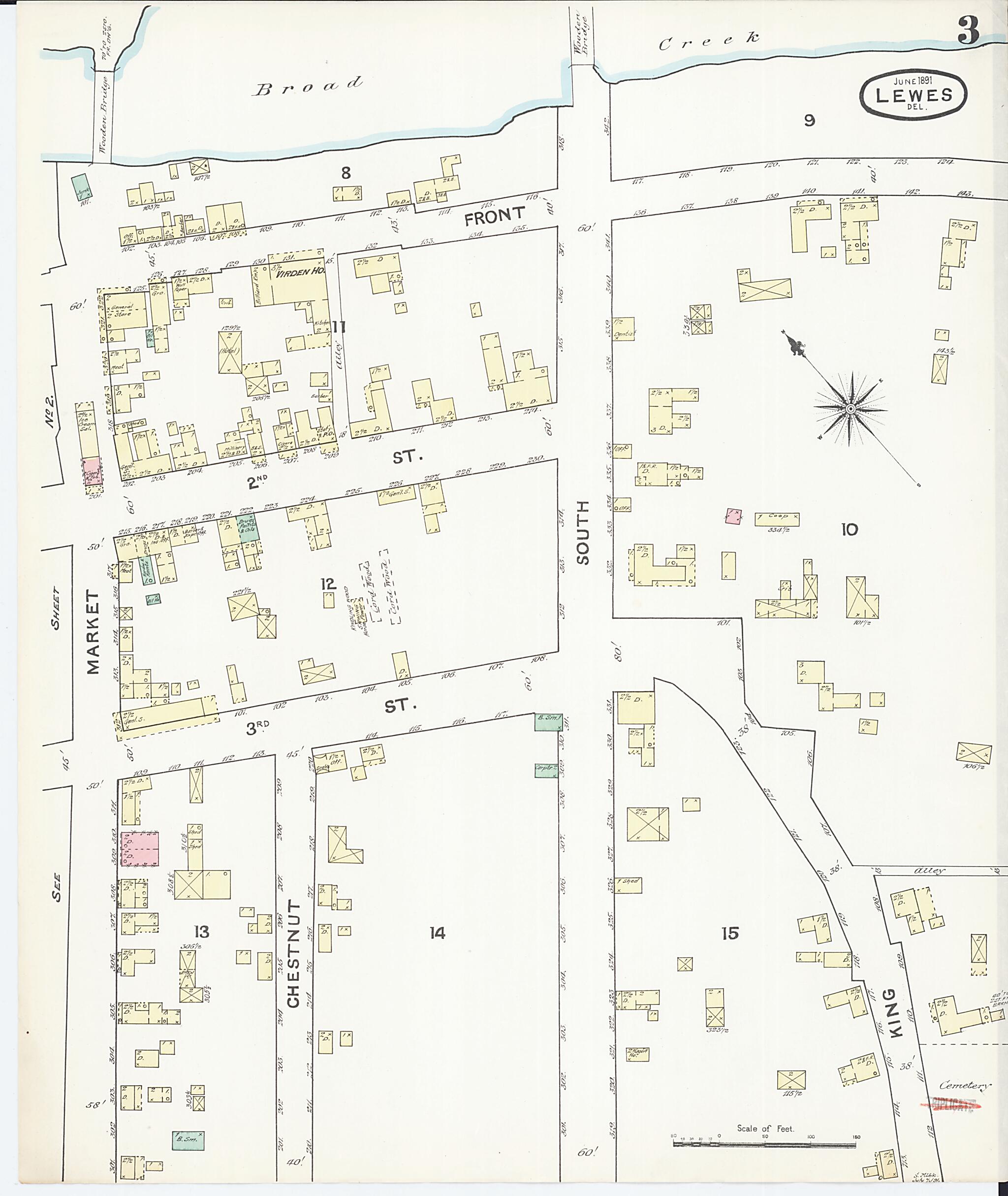 This old map of Lewes, Sussex County, Delaware was created by Sanborn Map Company in 1891