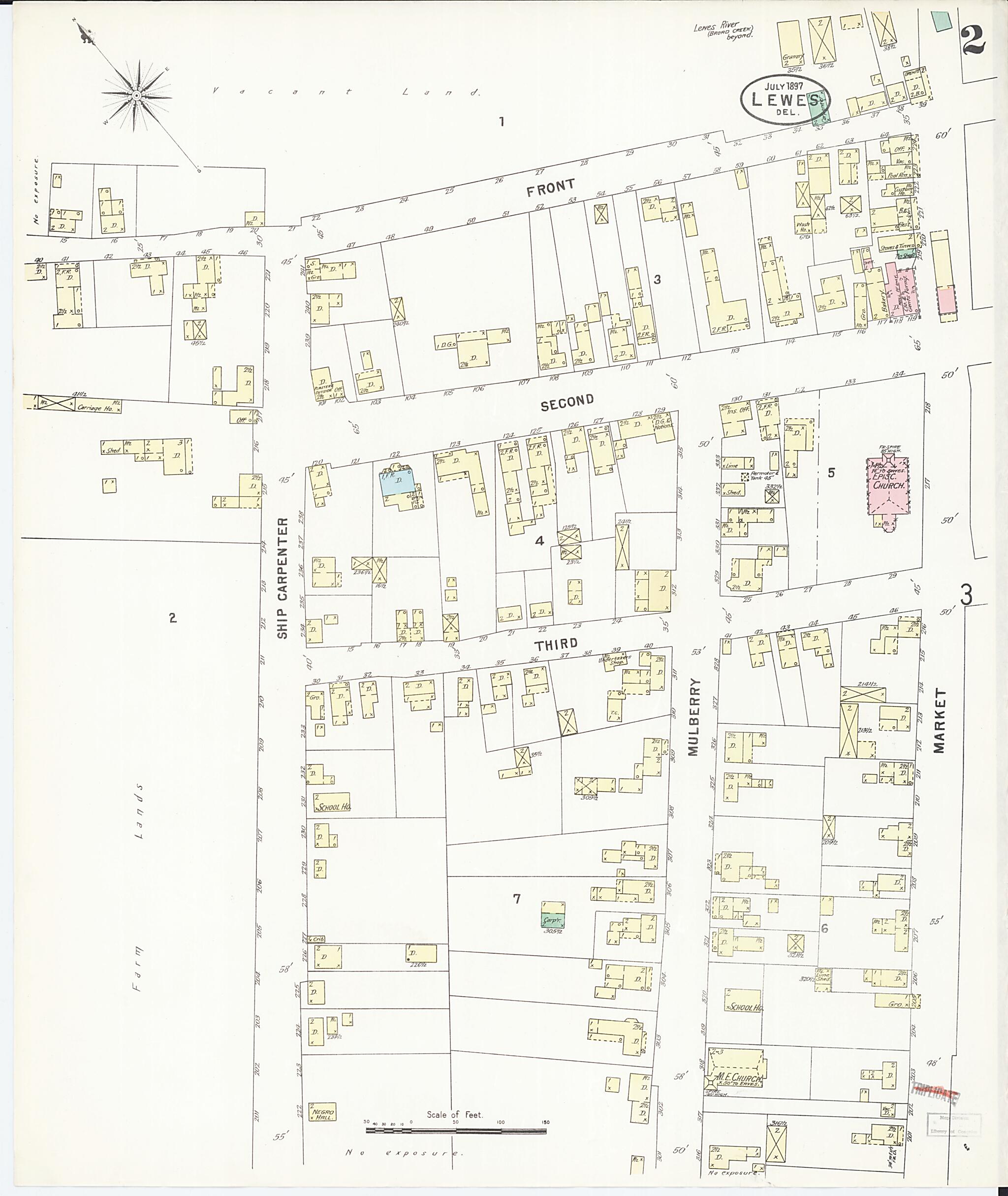 This old map of Lewes, Sussex County, Delaware was created by Sanborn Map Company in 1897