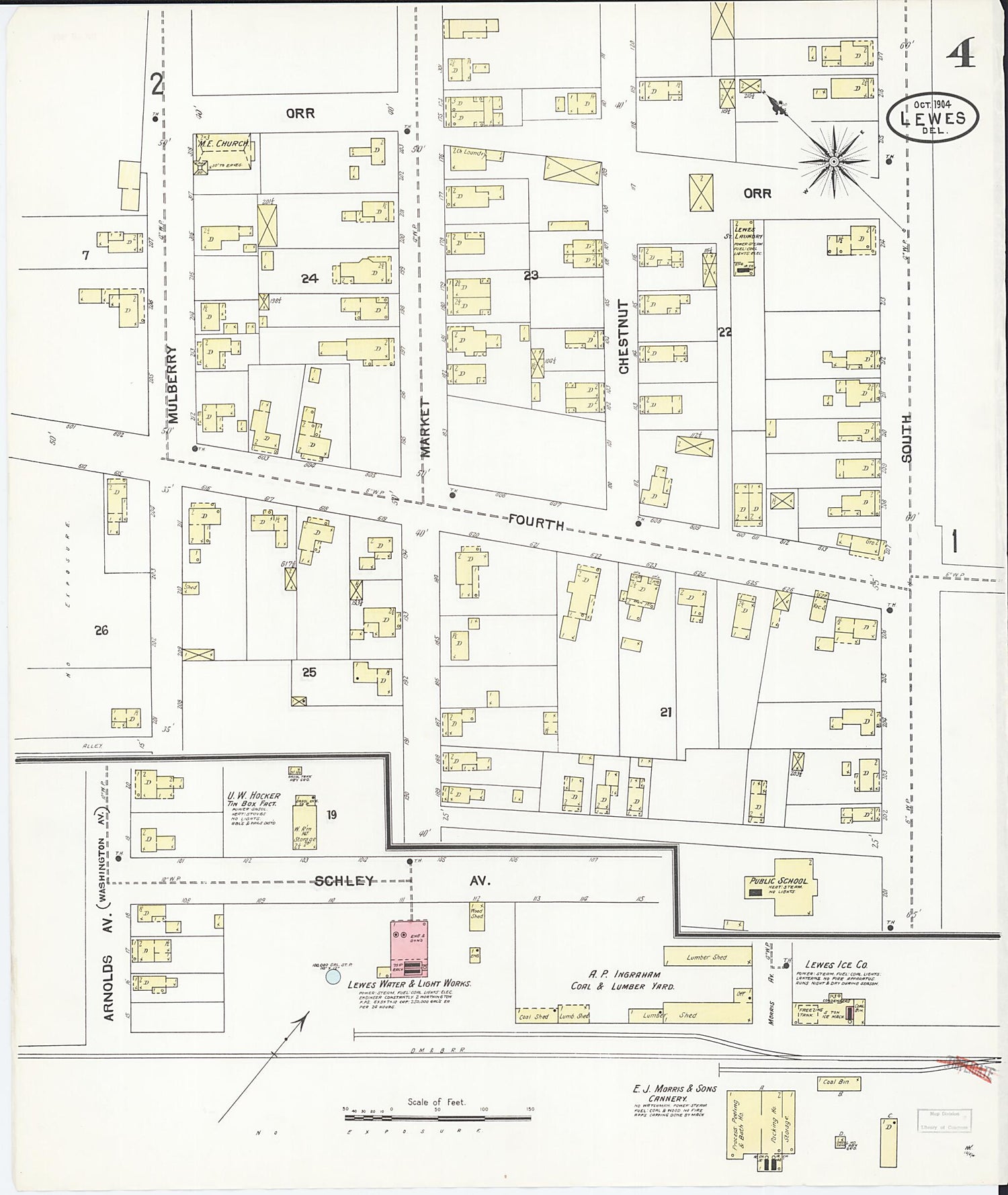 This old map of Lewes, Sussex County, Delaware was created by Sanborn Map Company in 1904