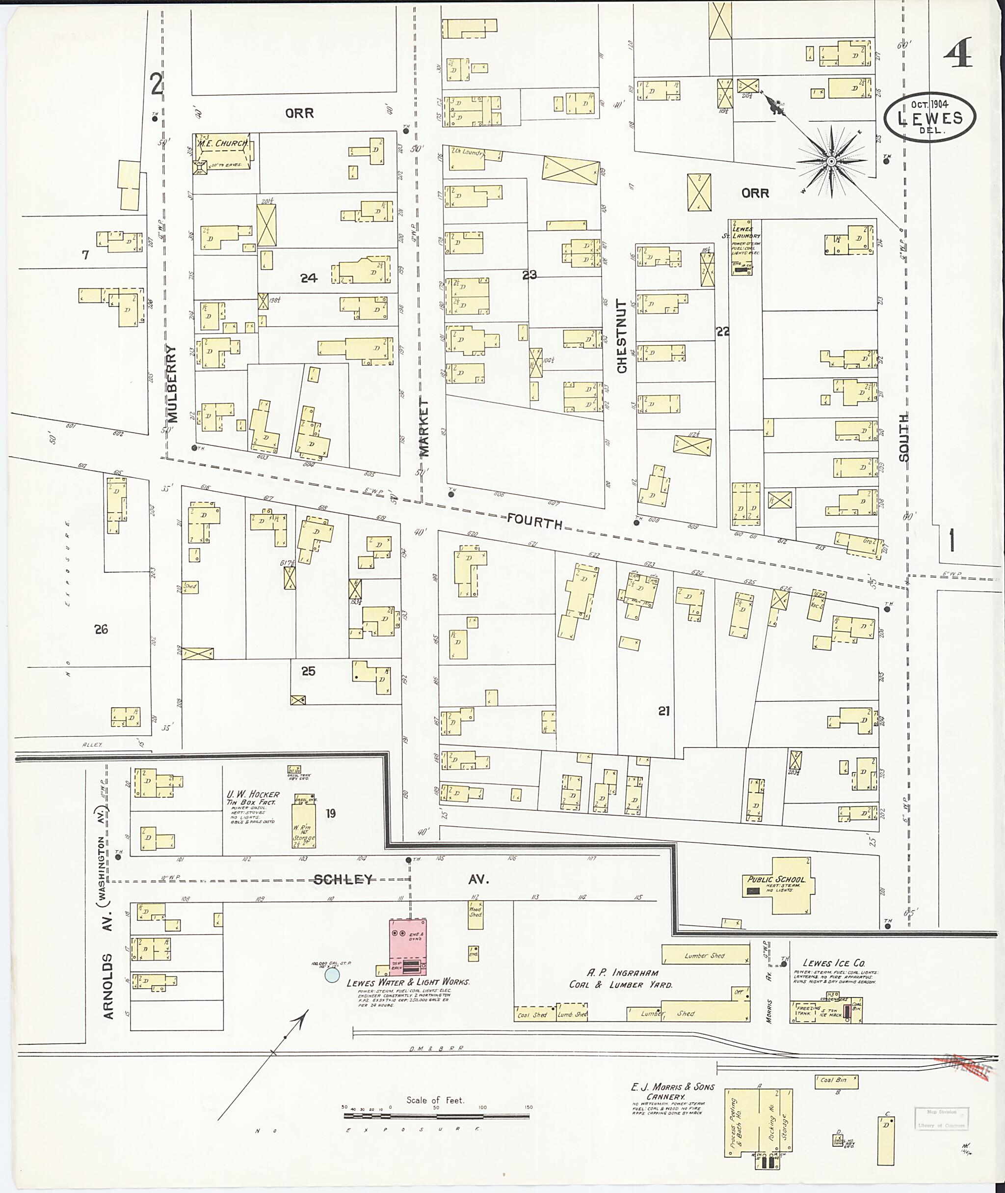 This old map of Lewes, Sussex County, Delaware was created by Sanborn Map Company in 1904