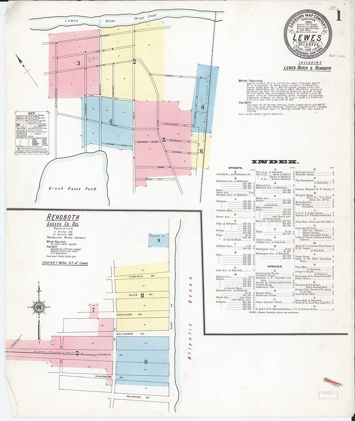 This old map of Rehoboth, Sussex County, Delaware was created by Sanborn Map Company in 1910