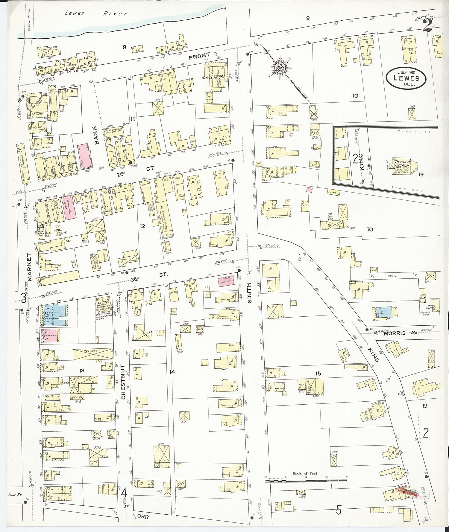 This old map of Rehoboth, Sussex County, Delaware was created by Sanborn Map Company in 1910