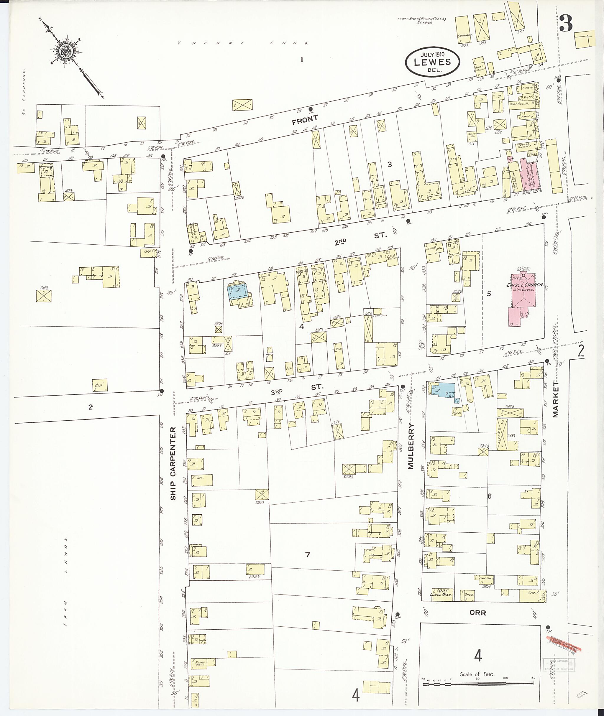 This old map of Rehoboth, Sussex County, Delaware was created by Sanborn Map Company in 1910