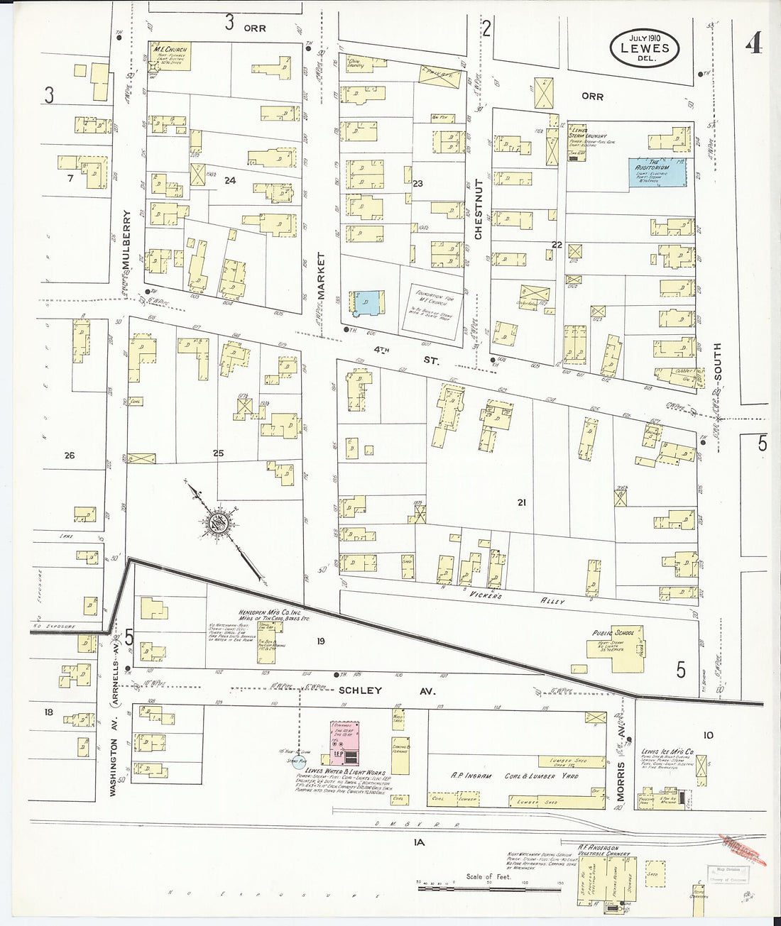 This old map of Rehoboth, Sussex County, Delaware was created by Sanborn Map Company in 1910