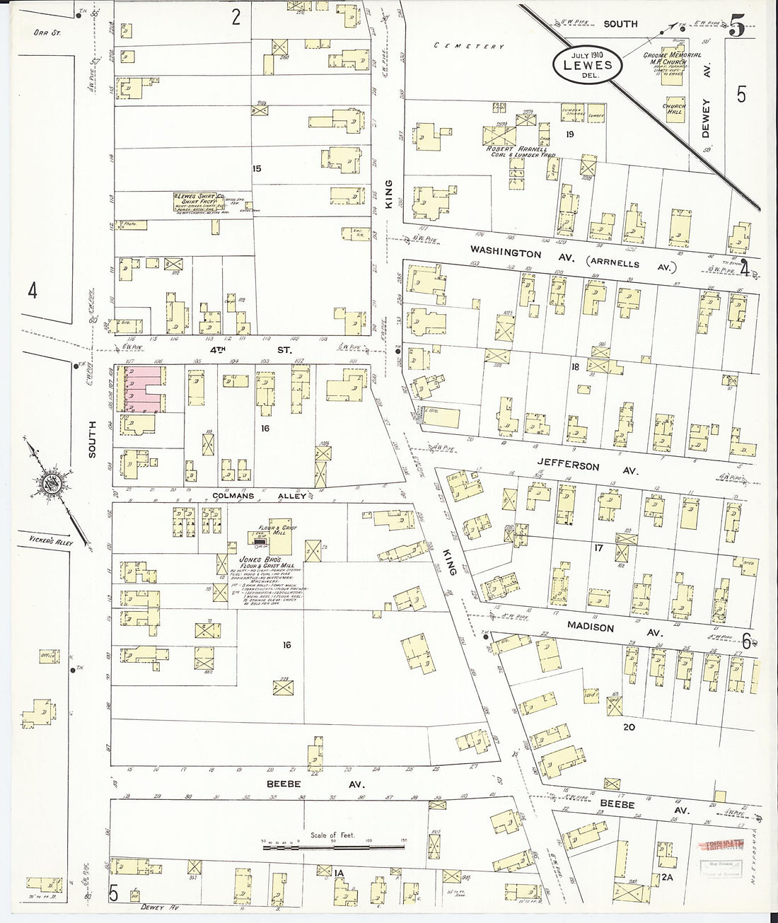 This old map of Rehoboth, Sussex County, Delaware was created by Sanborn Map Company in 1910