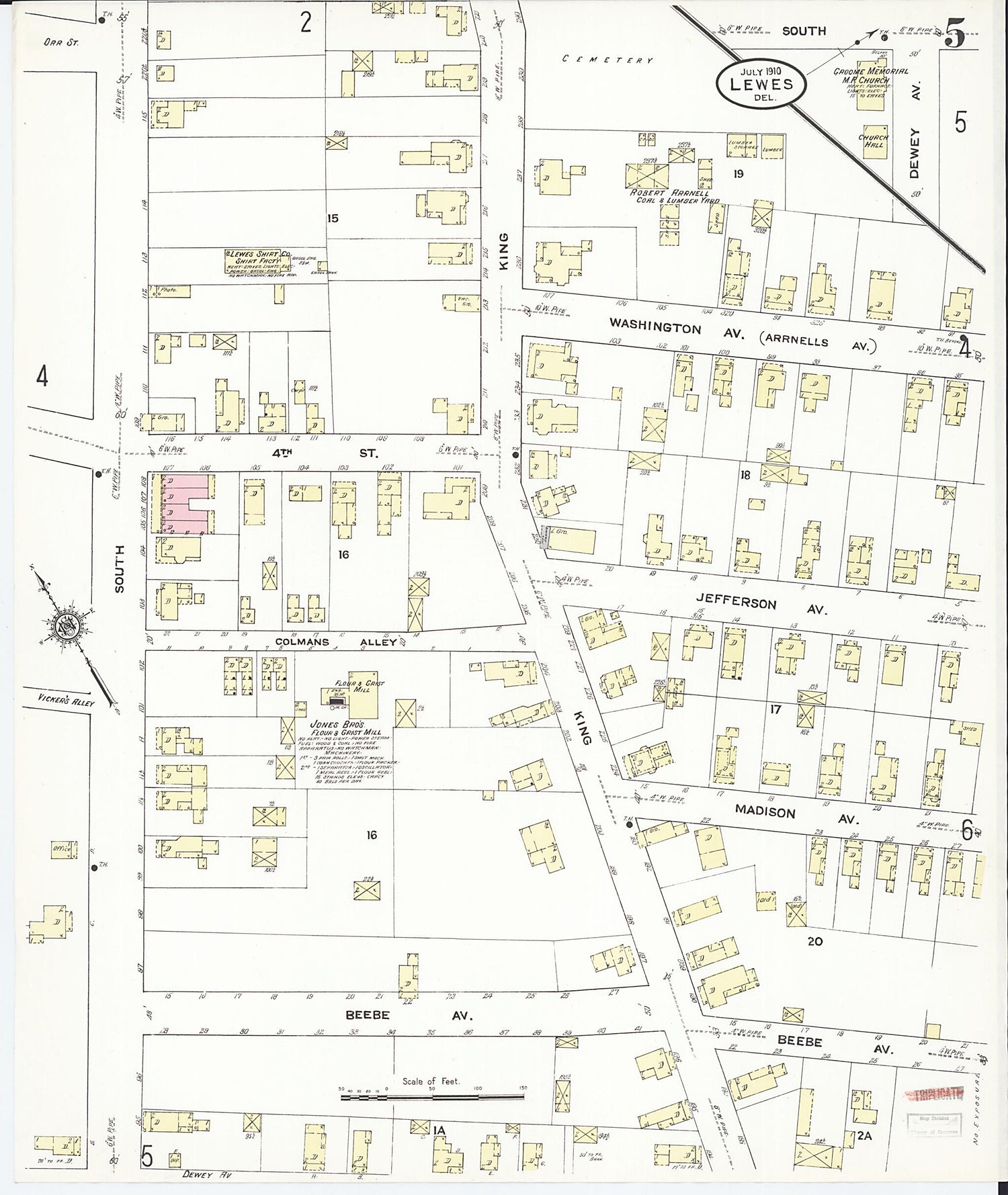 This old map of Rehoboth, Sussex County, Delaware was created by Sanborn Map Company in 1910