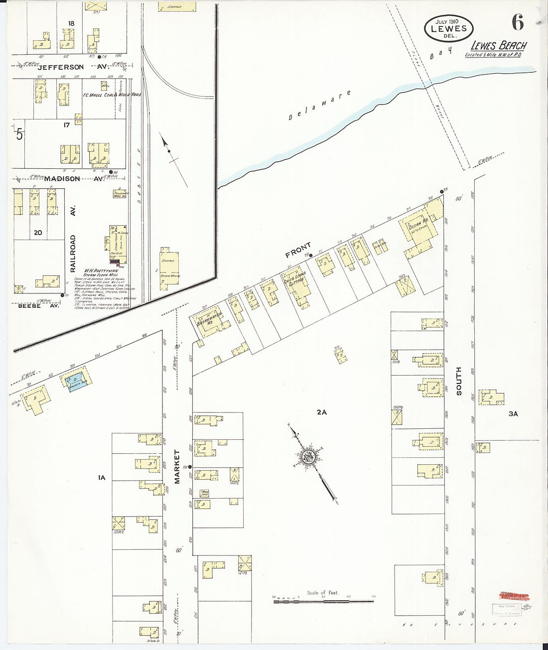 This old map of Rehoboth, Sussex County, Delaware was created by Sanborn Map Company in 1910