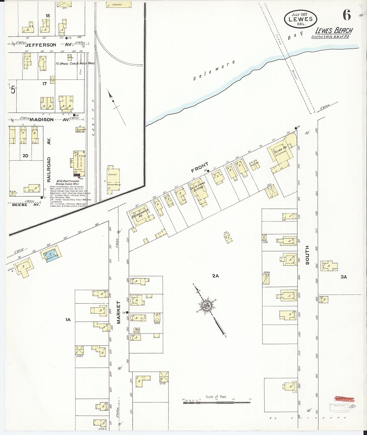 This old map of Rehoboth, Sussex County, Delaware was created by Sanborn Map Company in 1910