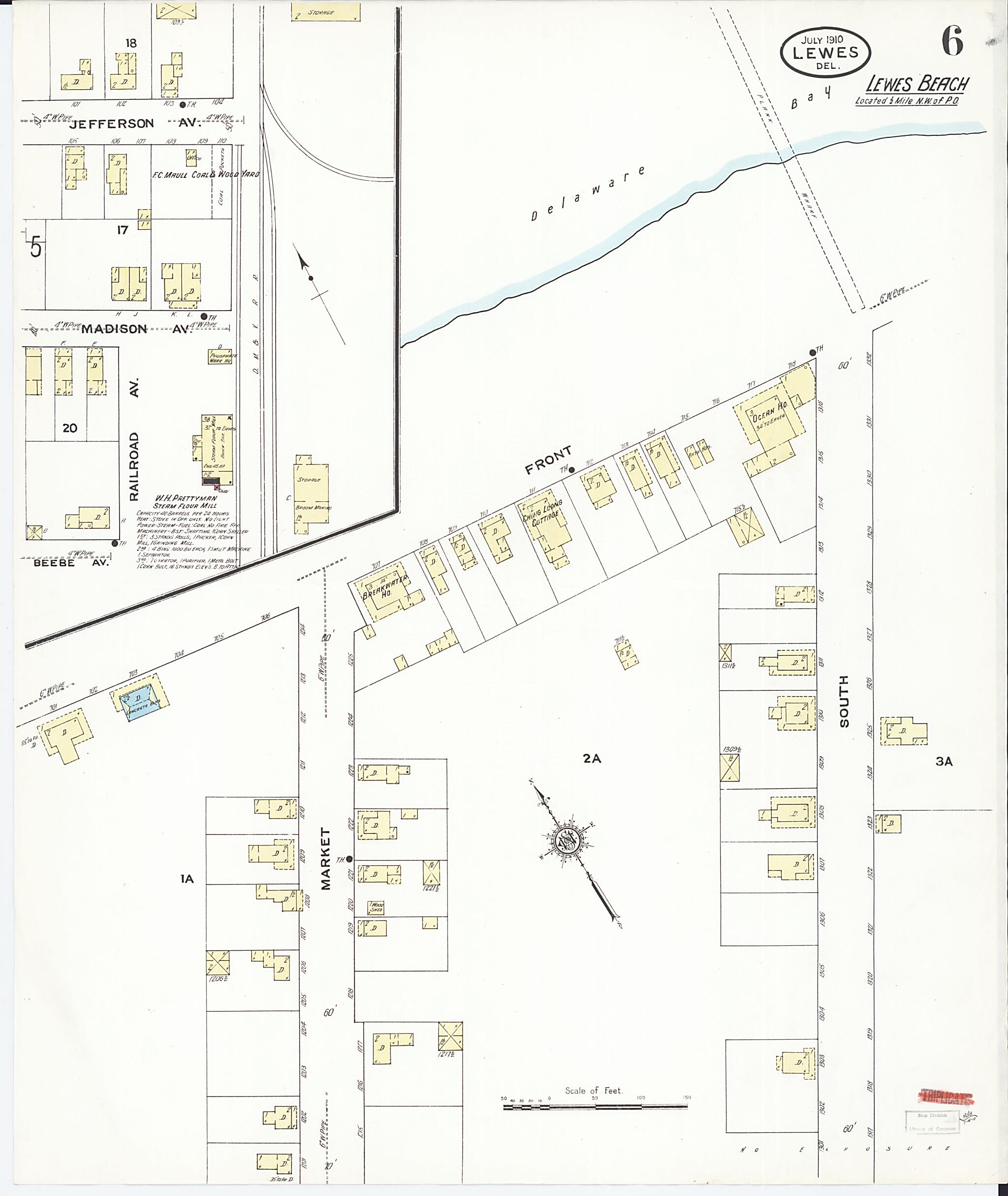 This old map of Rehoboth, Sussex County, Delaware was created by Sanborn Map Company in 1910